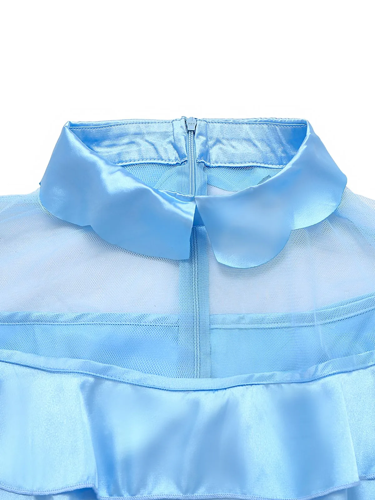 Blue 1940s Satin Mesh Panel Peter Pan Collar Dress sold by Retro Stage product image thumbnail 5