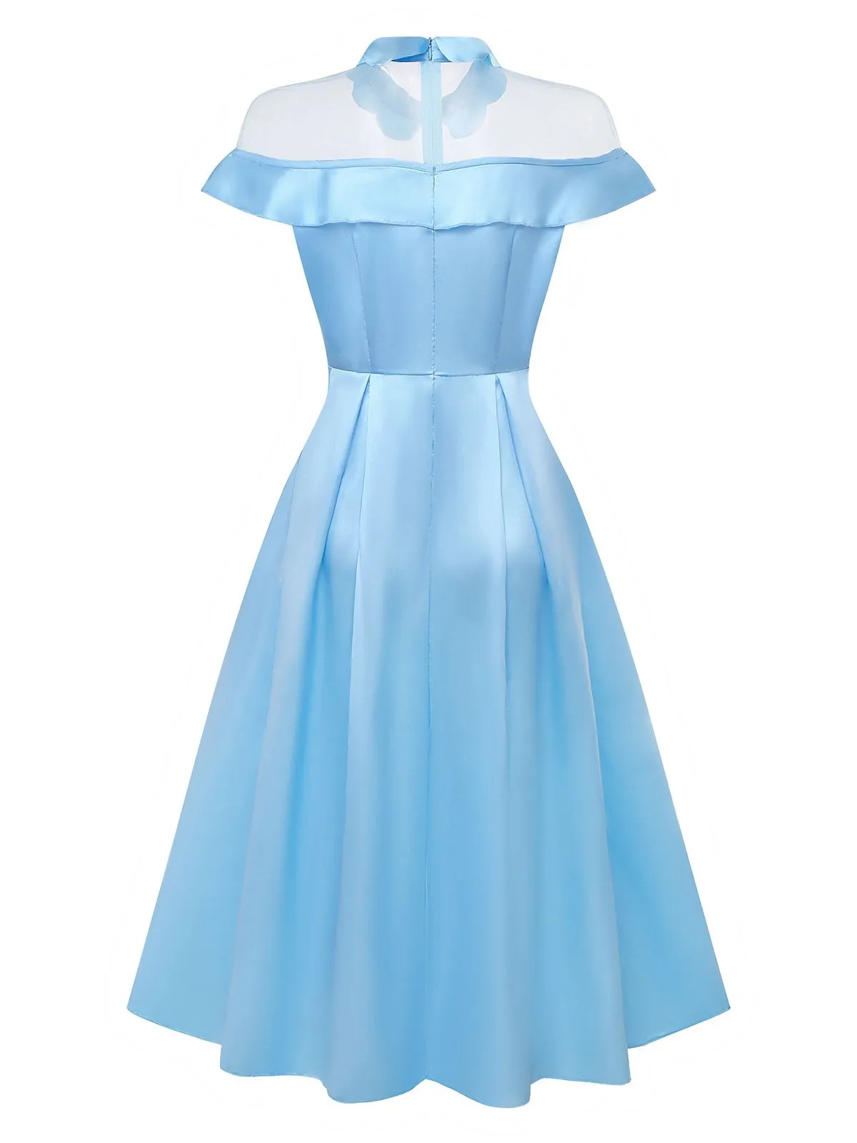 Blue 1940s Satin Mesh Panel Peter Pan Collar Dress sold by Retro Stage product image thumbnail 2