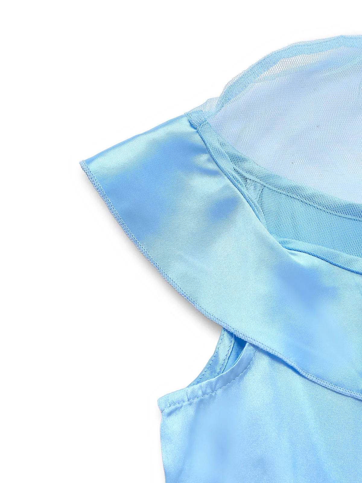 Blue 1940s Satin Mesh Panel Peter Pan Collar Dress sold by Retro Stage product image thumbnail 4