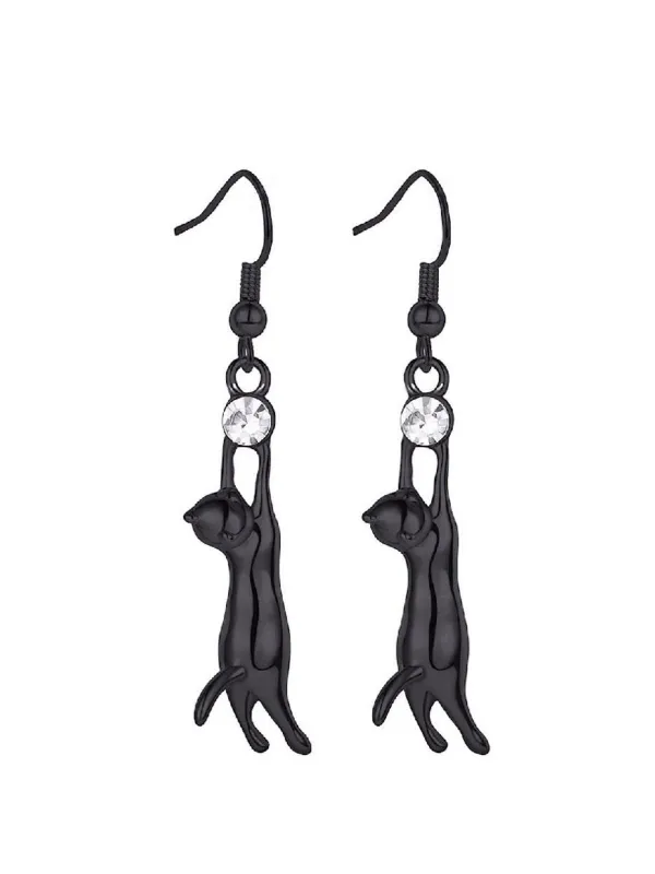 Halloween Cat Diamond Pendant Earrings sold by Retro Stage