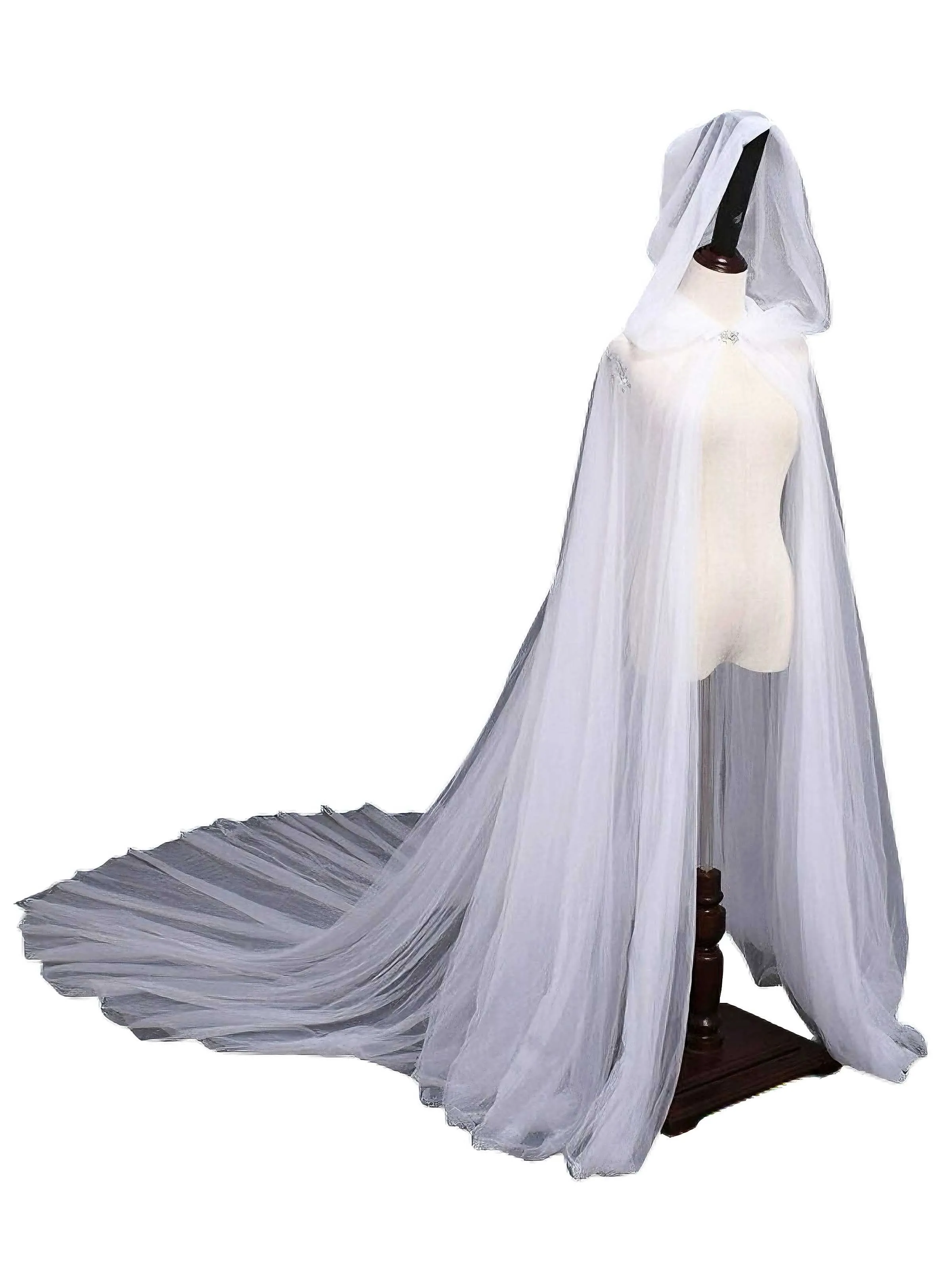 Black Halloween Vampire Bride Mesh Hooded Cape Cloak sold by Retro Stage product image thumbnail 4