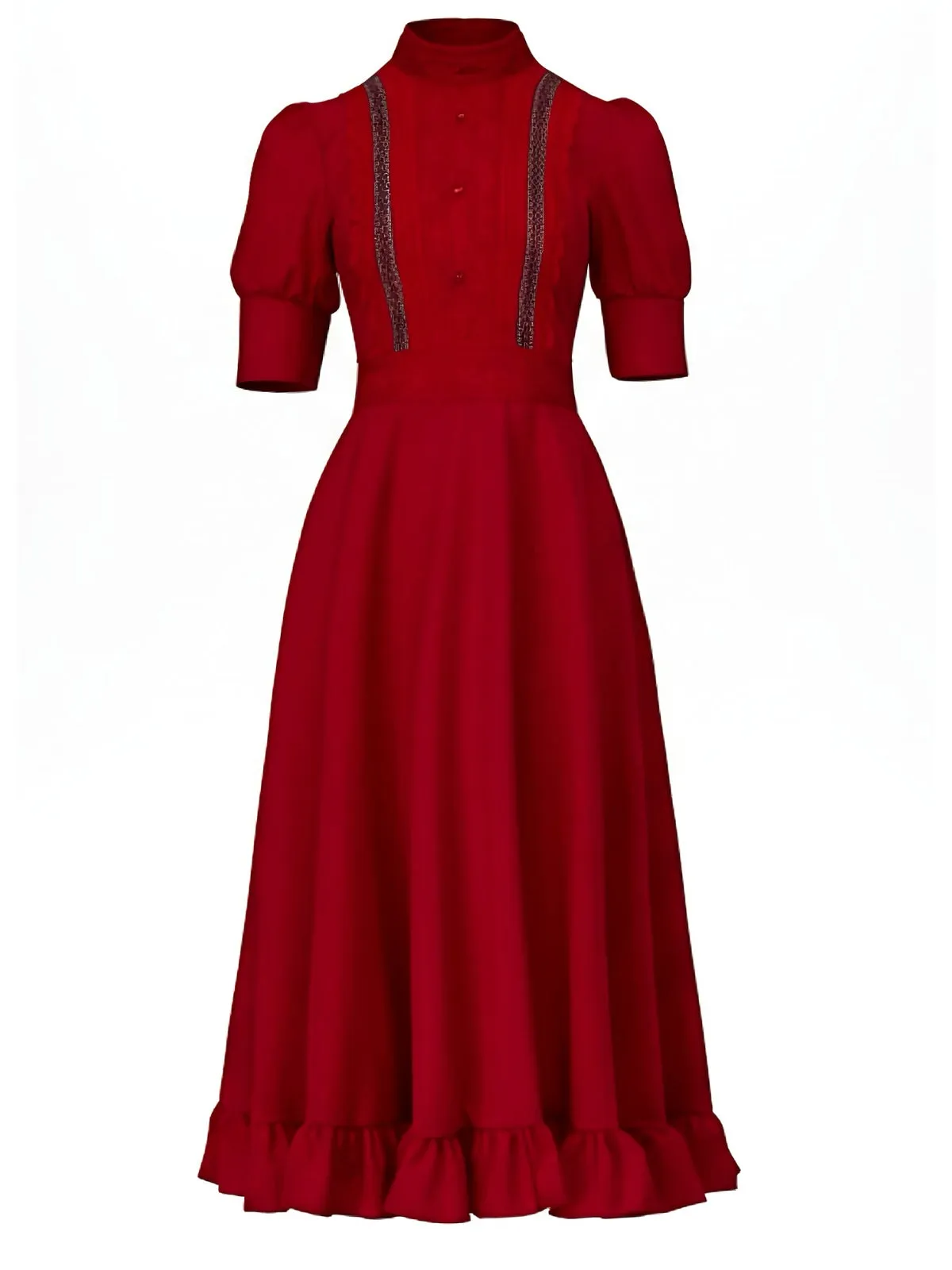 Red 1940s X Prequel Pearl Lace Ruffed Hem Dress sold by Retro Stage