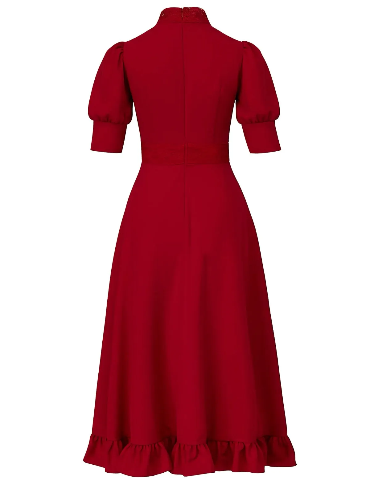 Red 1940s X Prequel Pearl Lace Ruffed Hem Dress sold by Retro Stage product image thumbnail 3