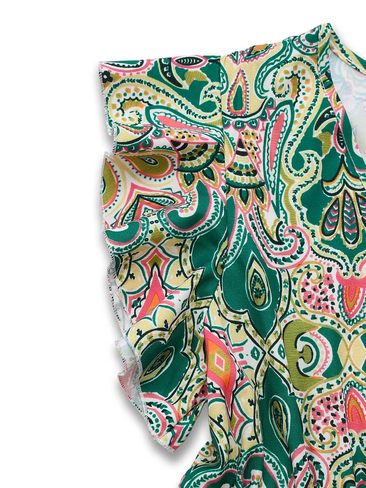 1970s V-Neck Paisley Print Ruffed Sleeve Dress sold by Retro Stage product image thumbnail 4