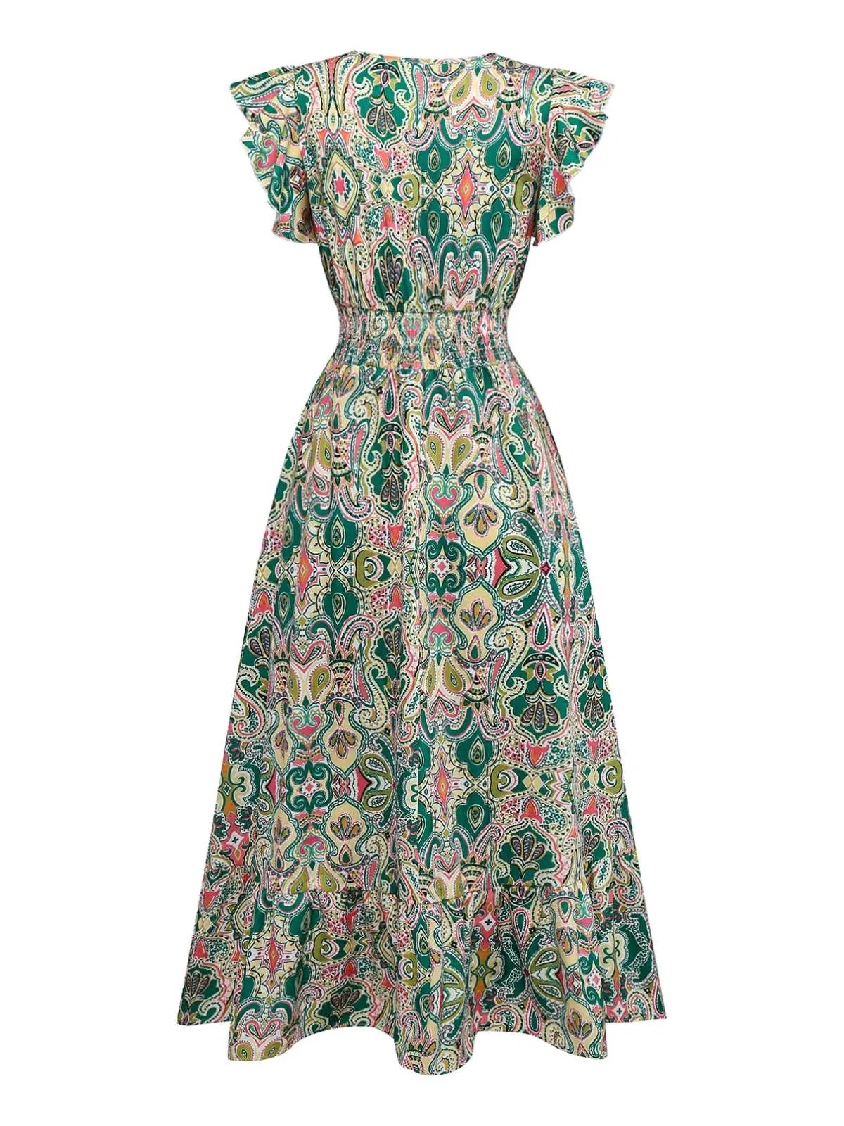1970s V-Neck Paisley Print Ruffed Sleeve Dress sold by Retro Stage product image thumbnail 2