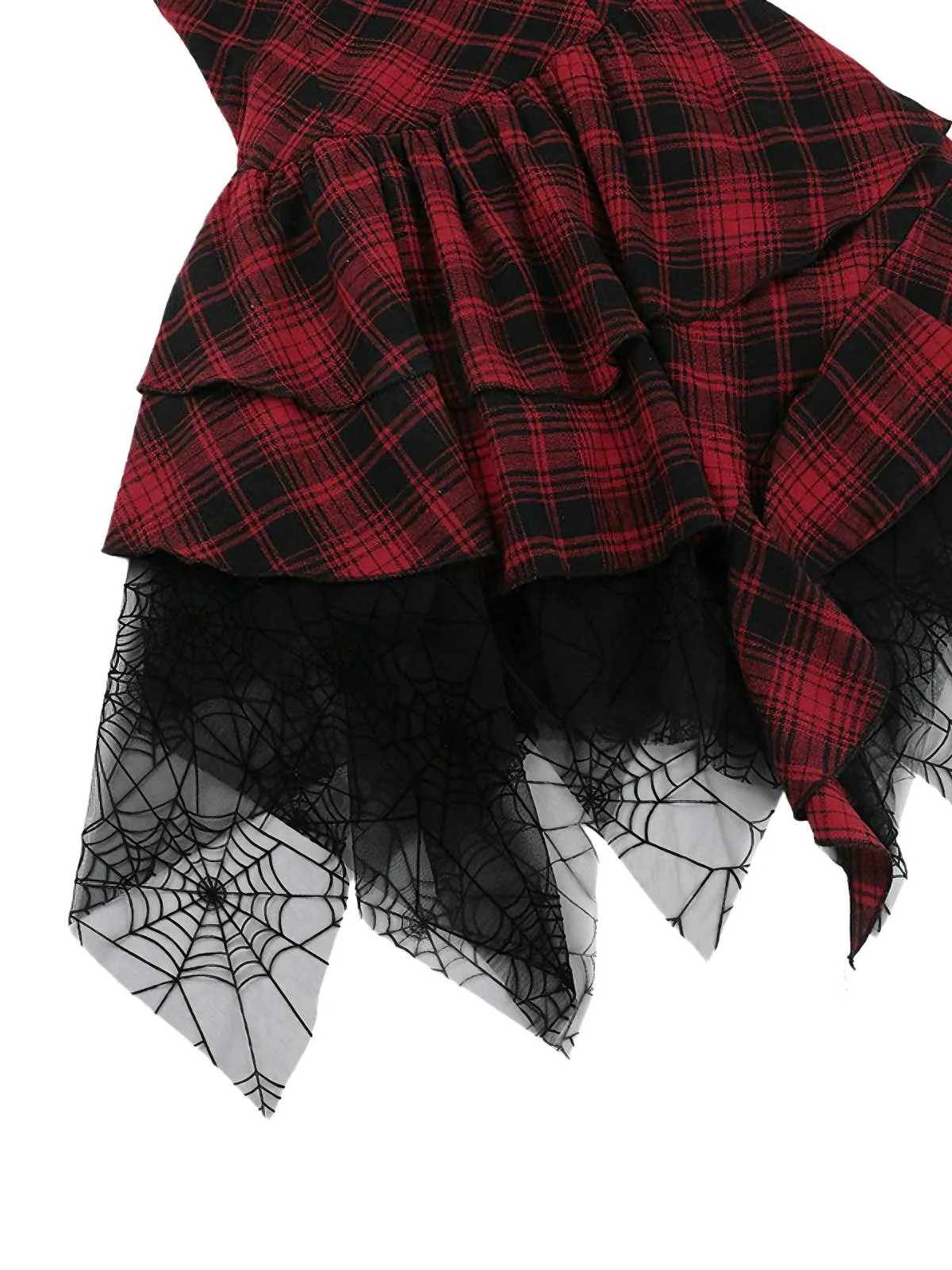 Red 1970s Spiderweb Mesh Tartan Strapless Dress sold by Retro Stage product image thumbnail 3