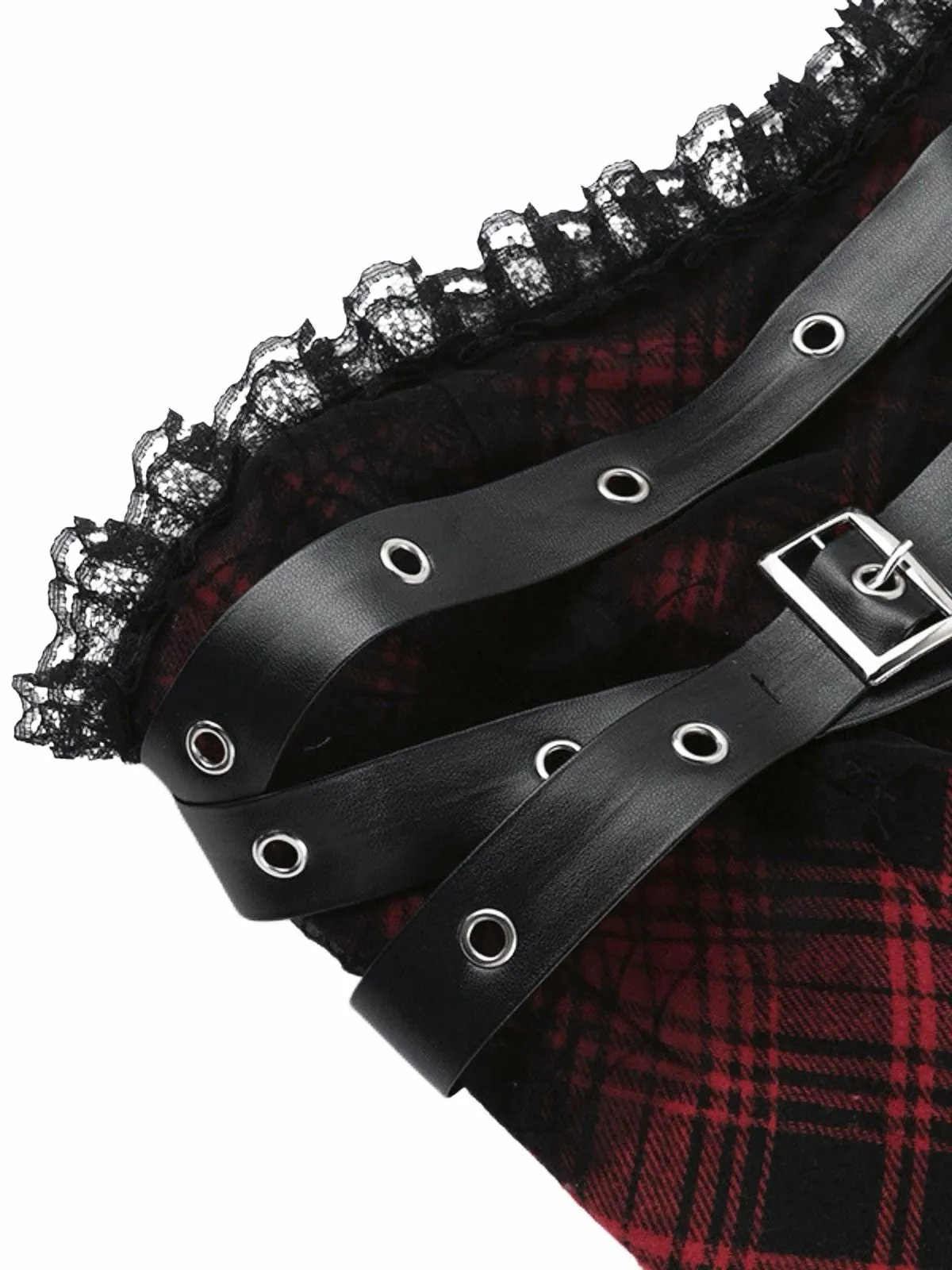 Red 1970s Spiderweb Mesh Tartan Strapless Dress sold by Retro Stage product image thumbnail 4