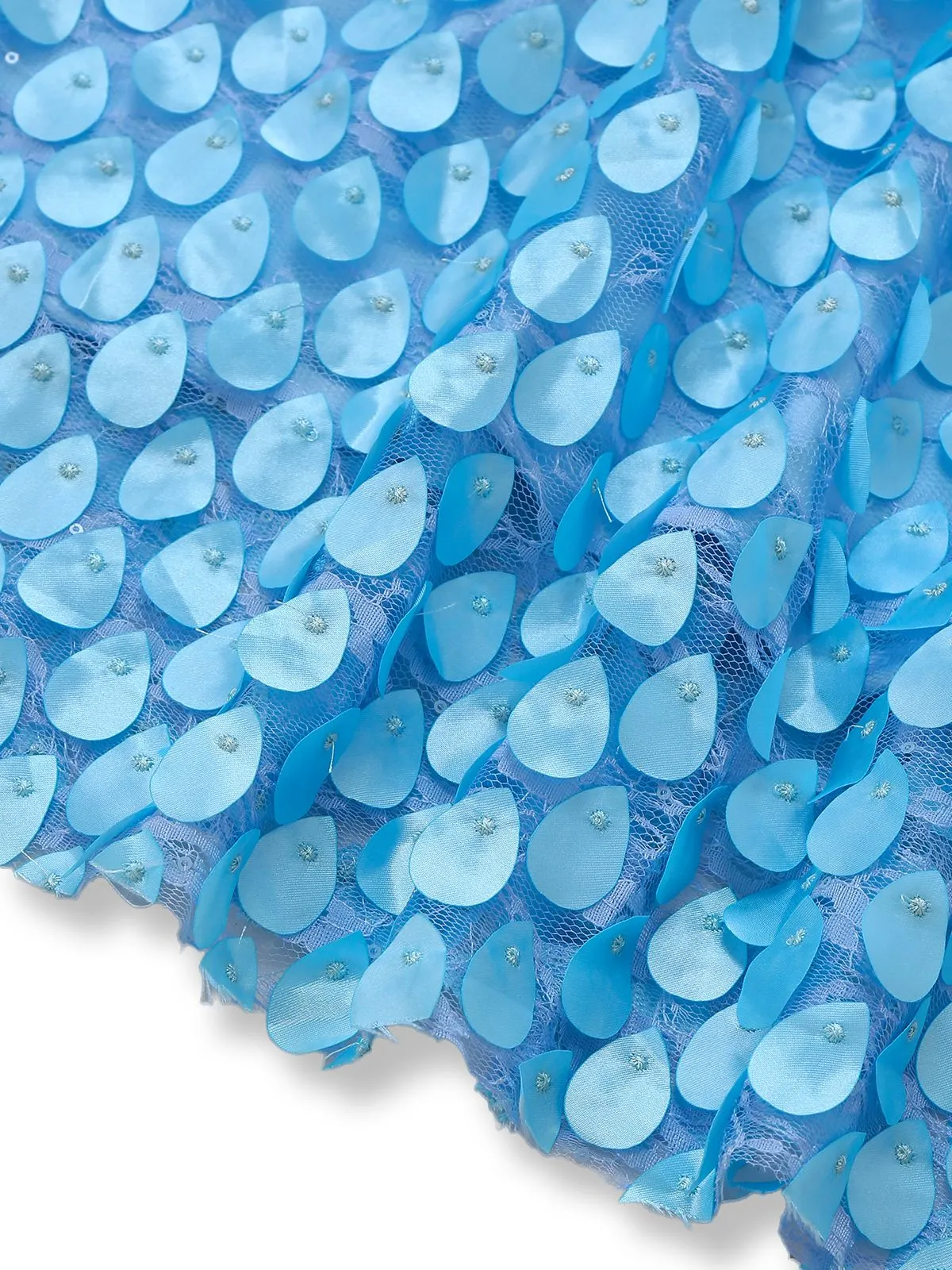 Blue 1970s 3D Floral Lace Beaded Backless Strapless Dress sold by Retro Stage product image thumbnail 5