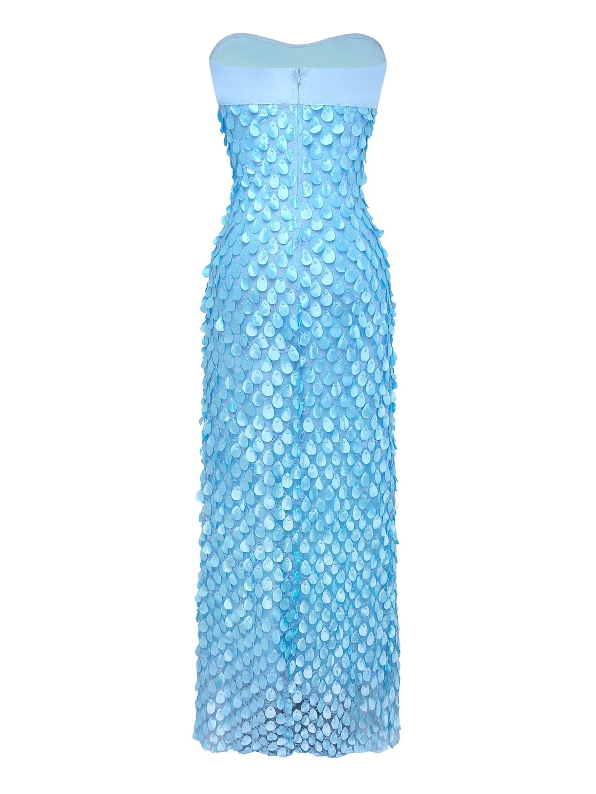 Blue 1970s 3D Floral Lace Beaded Backless Strapless Dress sold by Retro Stage product image thumbnail 2