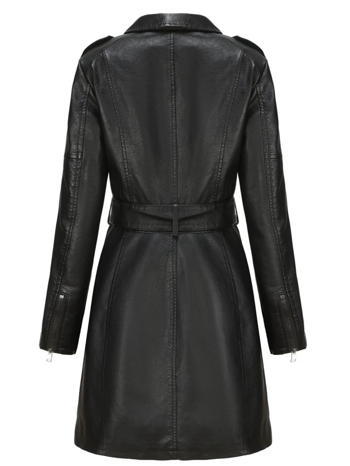 1960s Lapel Belted Long Leather Jacket sold by Retro Stage product image thumbnail 3