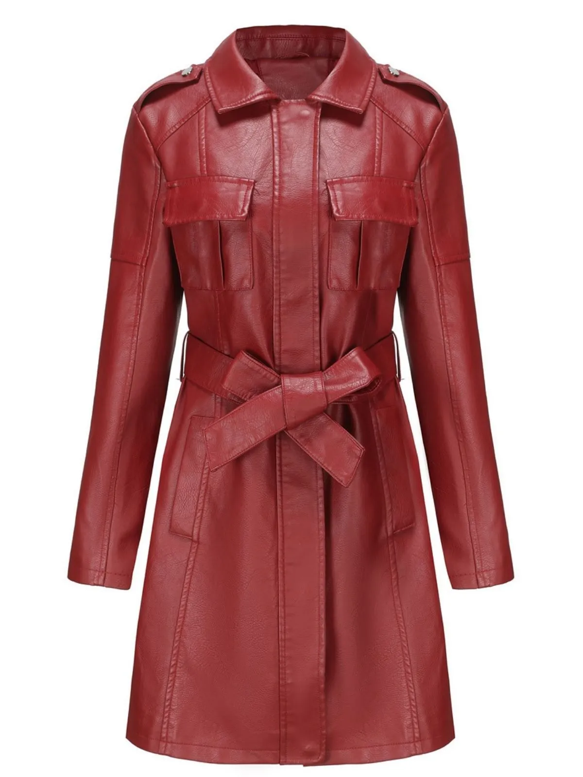 1960s Lapel Belted Long Leather Jacket sold by Retro Stage product image thumbnail 4