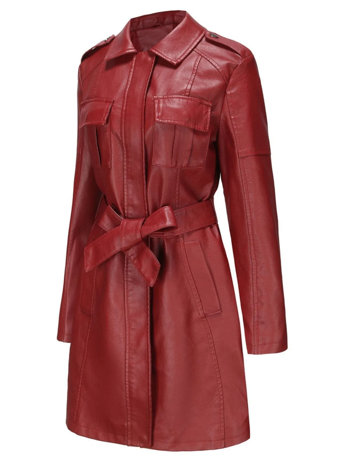 1960s Lapel Belted Long Leather Jacket sold by Retro Stage product image thumbnail 5