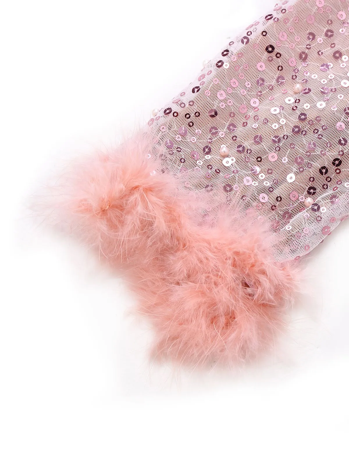 Pink 1970s Sequin Feather -Sleeve Wide-Leg Jumpsuit sold by Retro Stage product image thumbnail 3