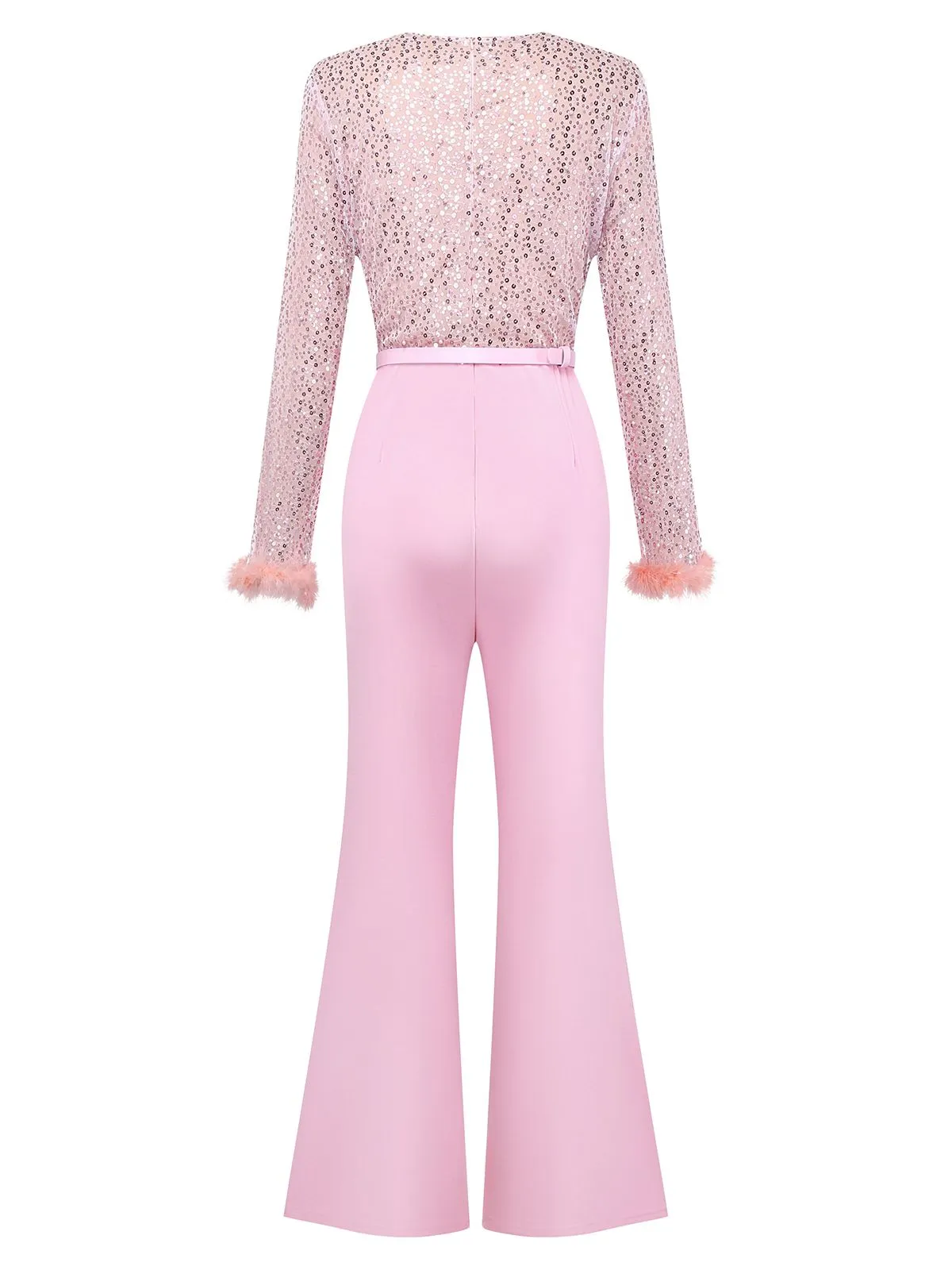 Pink 1970s Sequin Feather -Sleeve Wide-Leg Jumpsuit sold by Retro Stage product image thumbnail 2