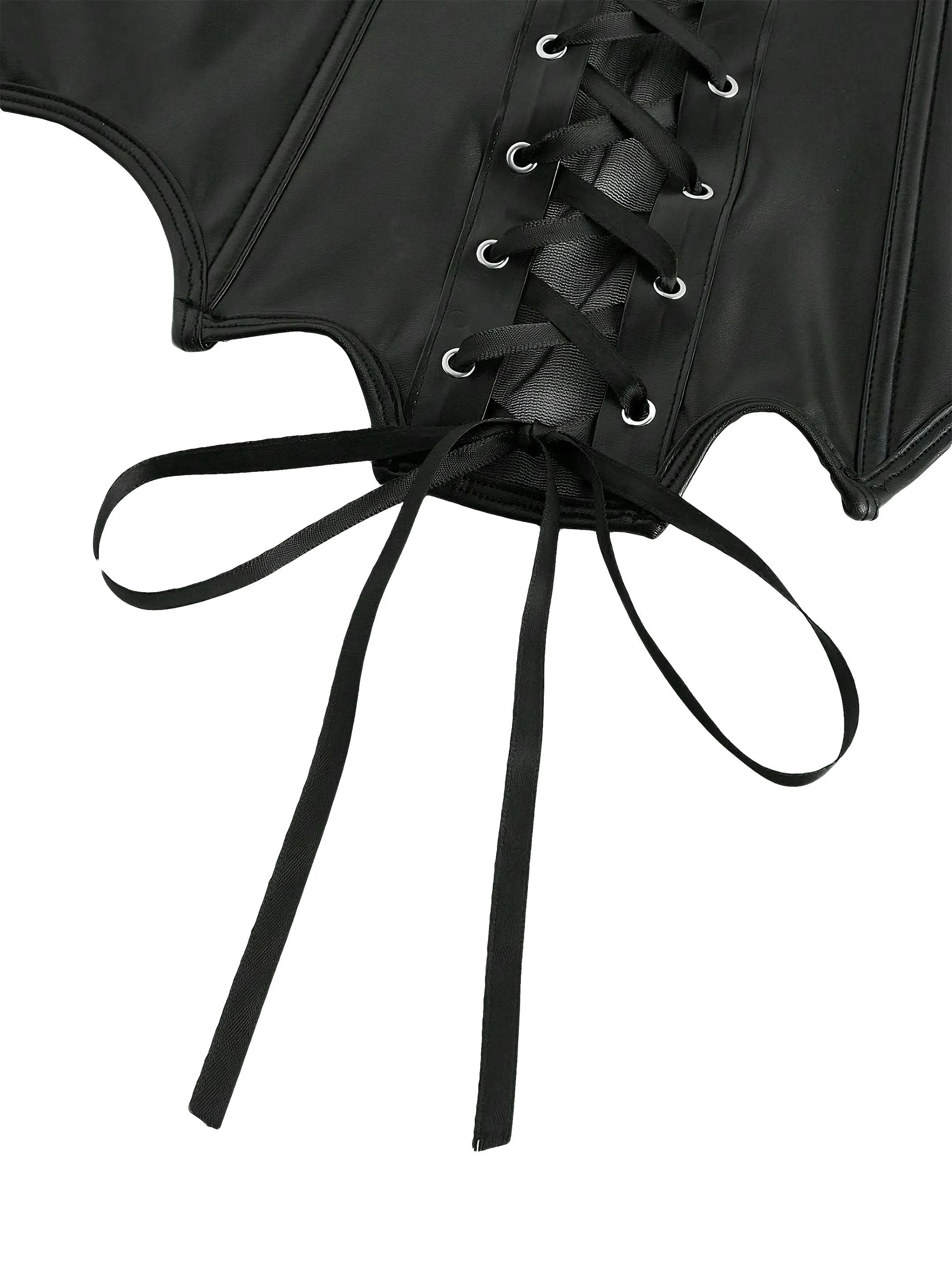 Black 1970s Leather Gothic Bat Wing Corset sold by Retro Stage product image thumbnail 3
