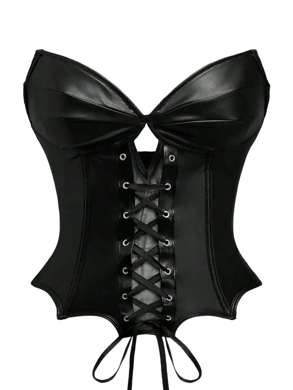 Black 1970s Leather Gothic Bat Wing Corset sold by Retro Stage