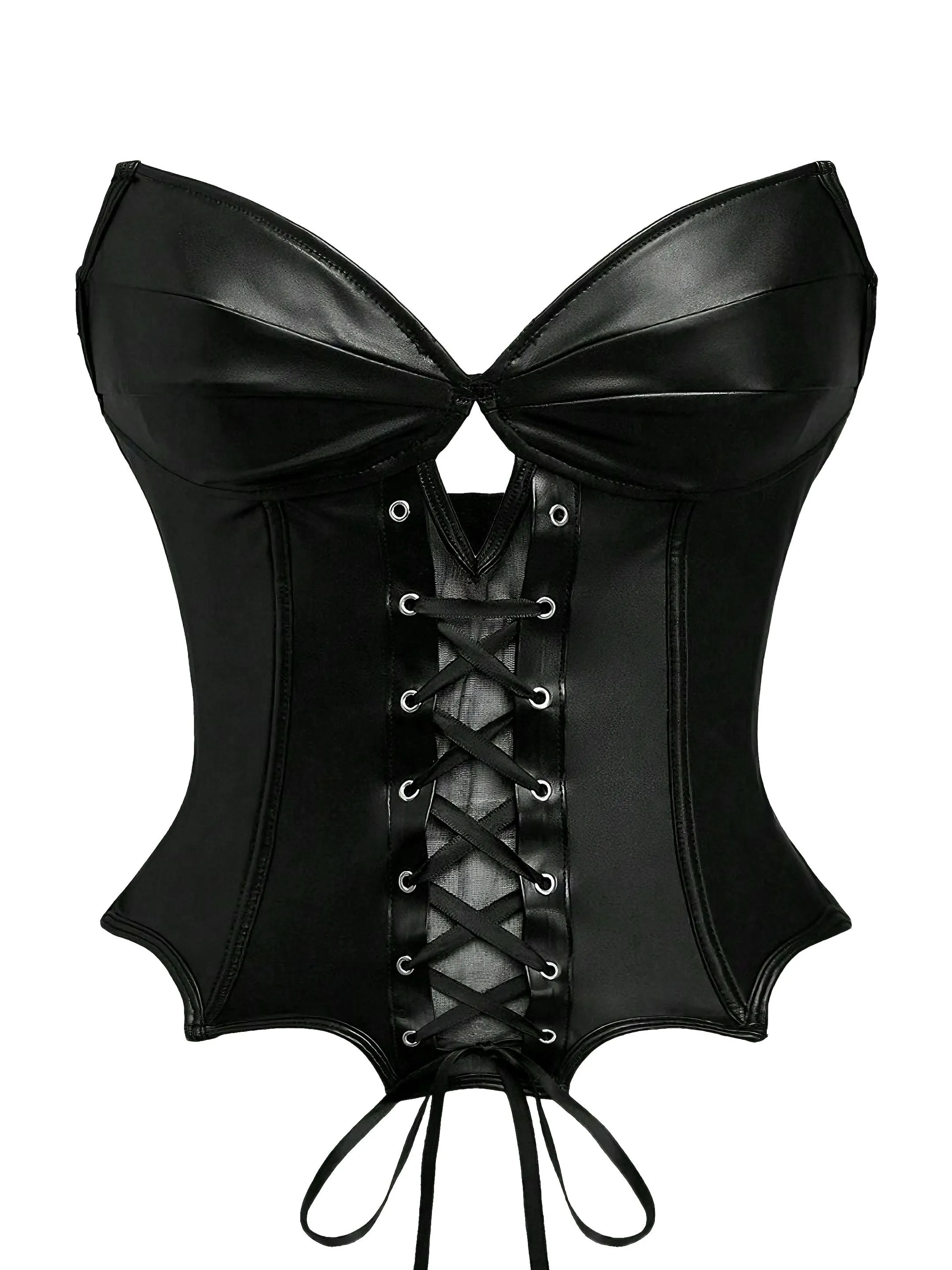 Black 1970s Leather Gothic Bat Wing Corset sold by Retro Stage