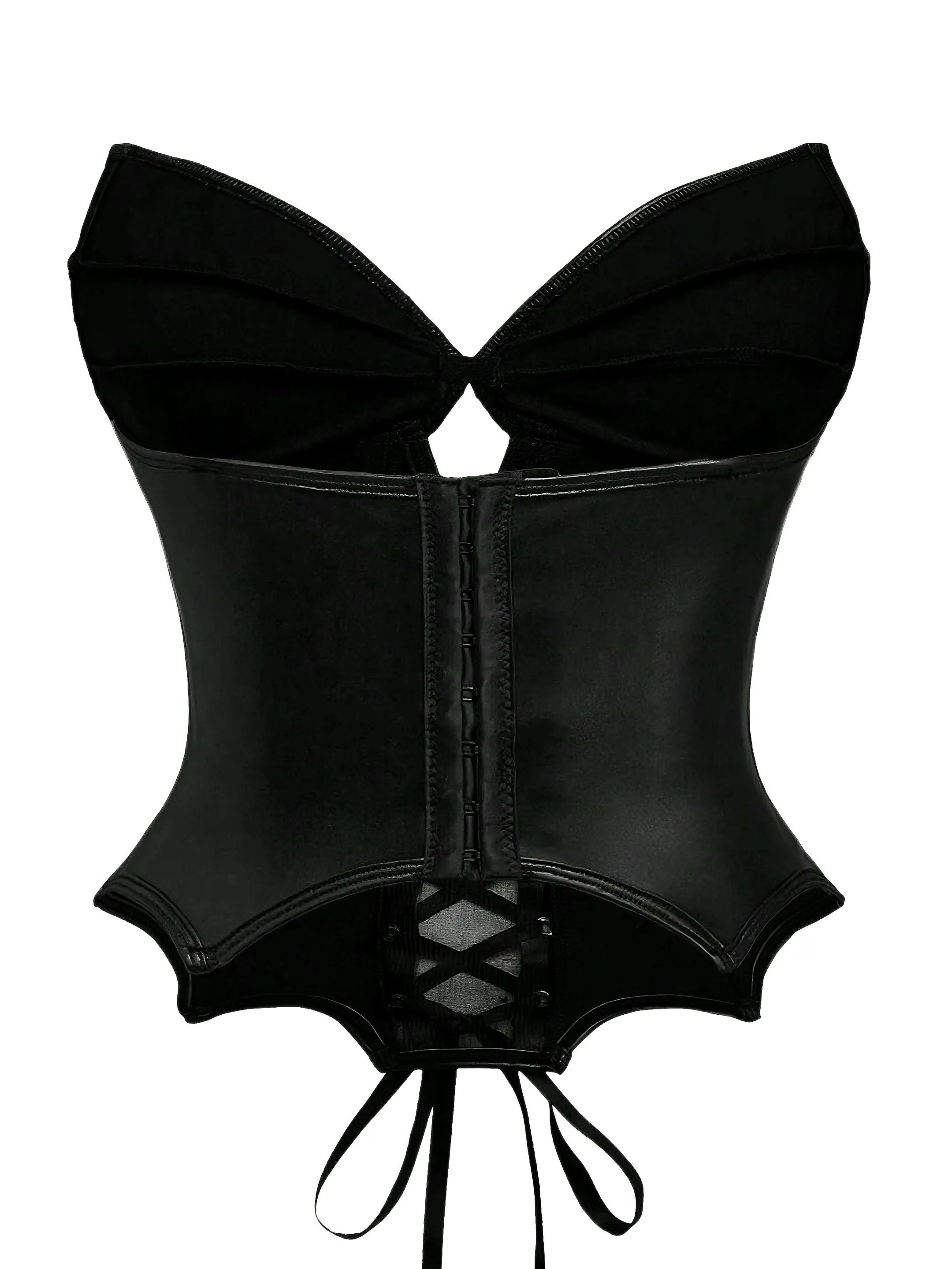 Black 1970s Leather Gothic Bat Wing Corset sold by Retro Stage product image thumbnail 2