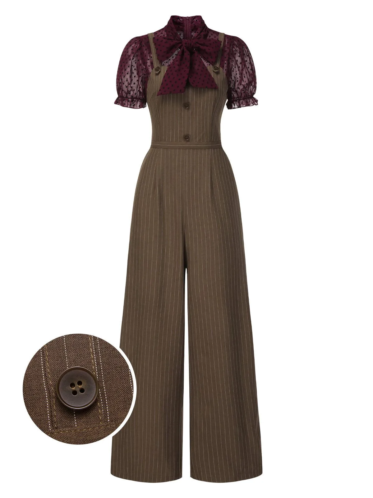 Red 1930s Mesh Patchwork Vertical Stripe Jumpsuit sold by Retro Stage product image thumbnail 2