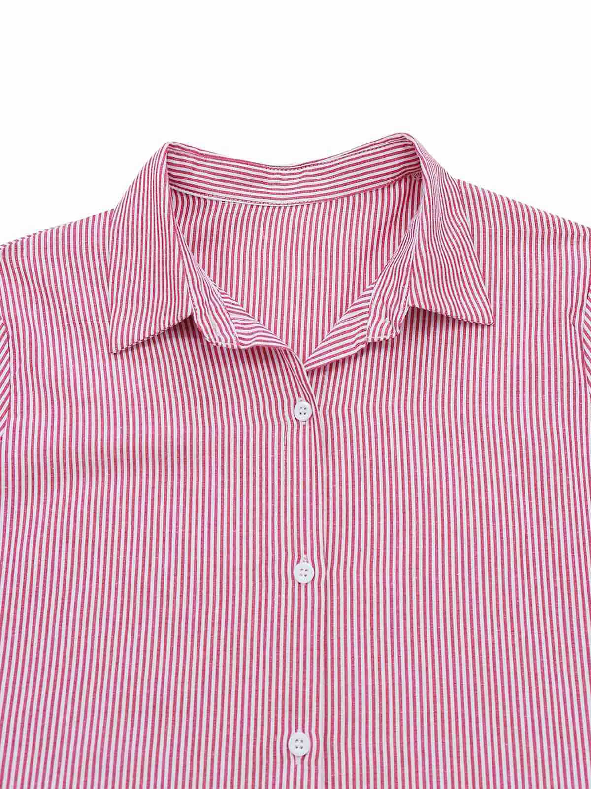 Pink 1950s Bell Sleeve Lace-Up Stripe Blouse sold by Retro Stage product image thumbnail 3