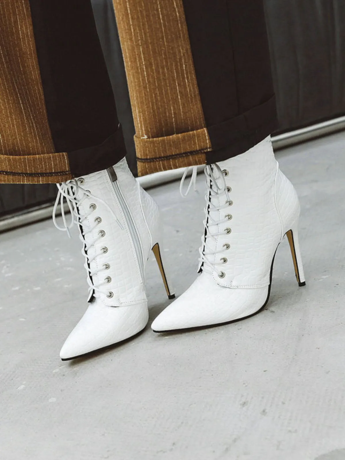 Faux Crocodile Leather Lace-Up Mid-Calf Boots sold by Retro Stage product image thumbnail 5