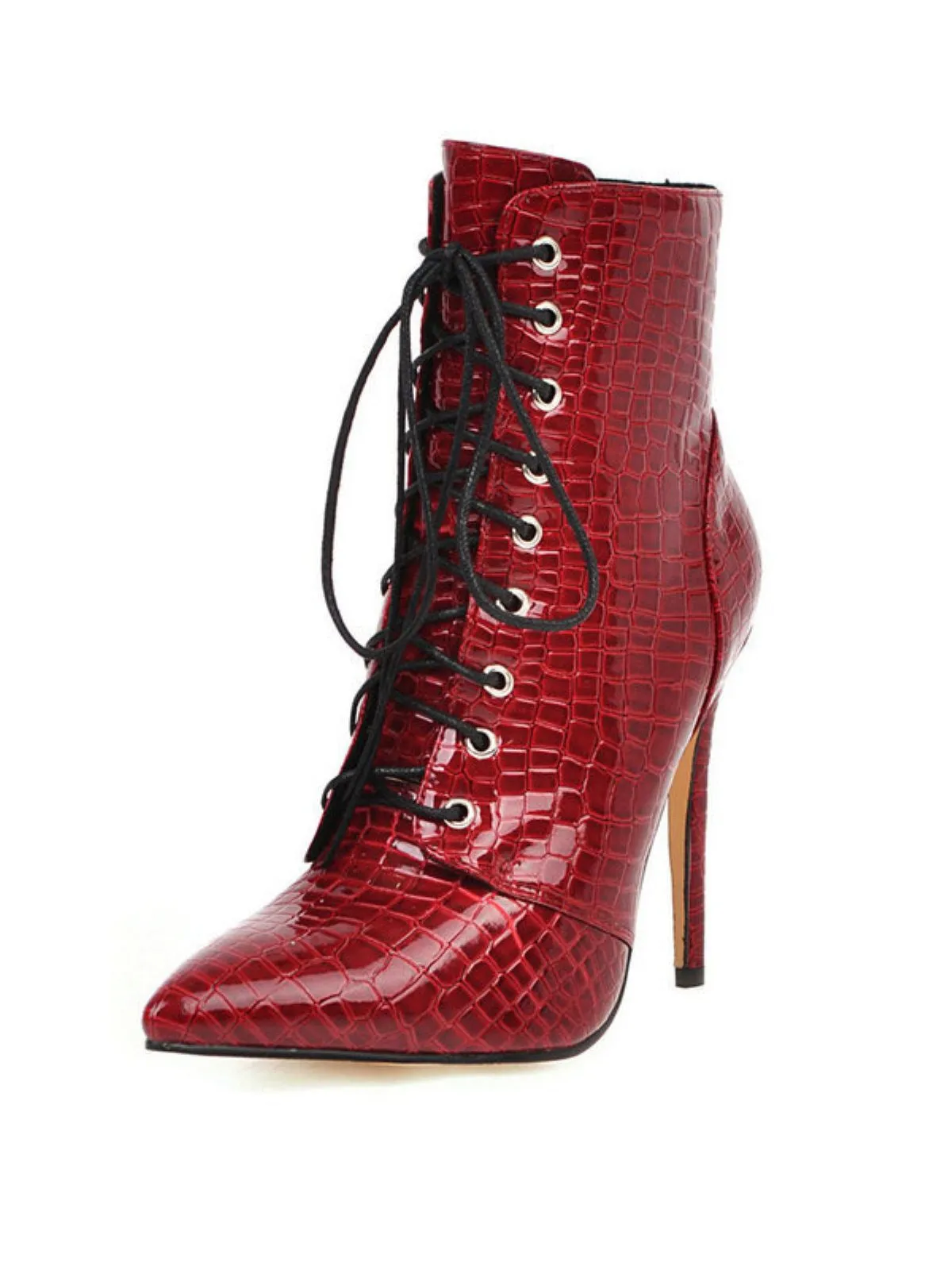 Faux Crocodile Leather Lace-Up Mid-Calf Boots sold by Retro Stage product image thumbnail 3