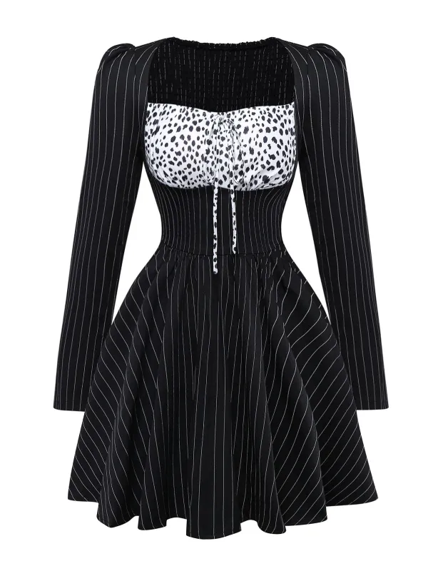 Black 1950s Leopard Vertical Stripe Waist Dress sold by Retro Stage