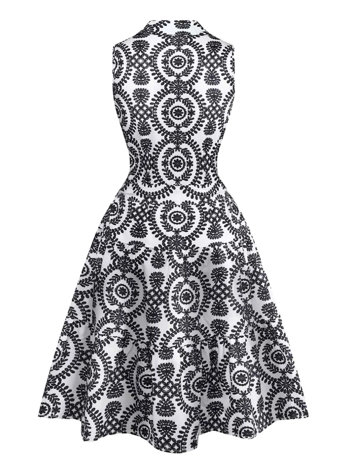 Black 1940s Lapel Tie-Waist Floral Sleeveless Dress sold by Retro Stage product image thumbnail 2