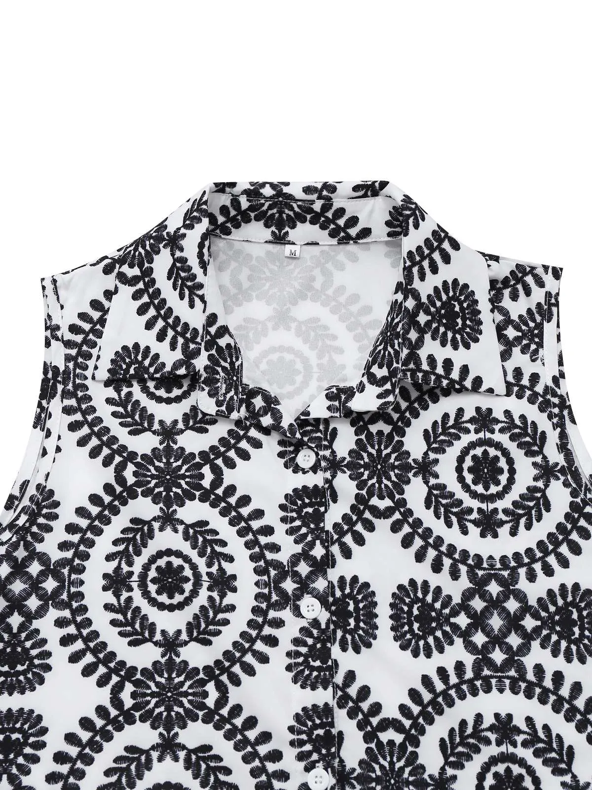 Black 1940s Lapel Tie-Waist Floral Sleeveless Dress sold by Retro Stage product image thumbnail 3