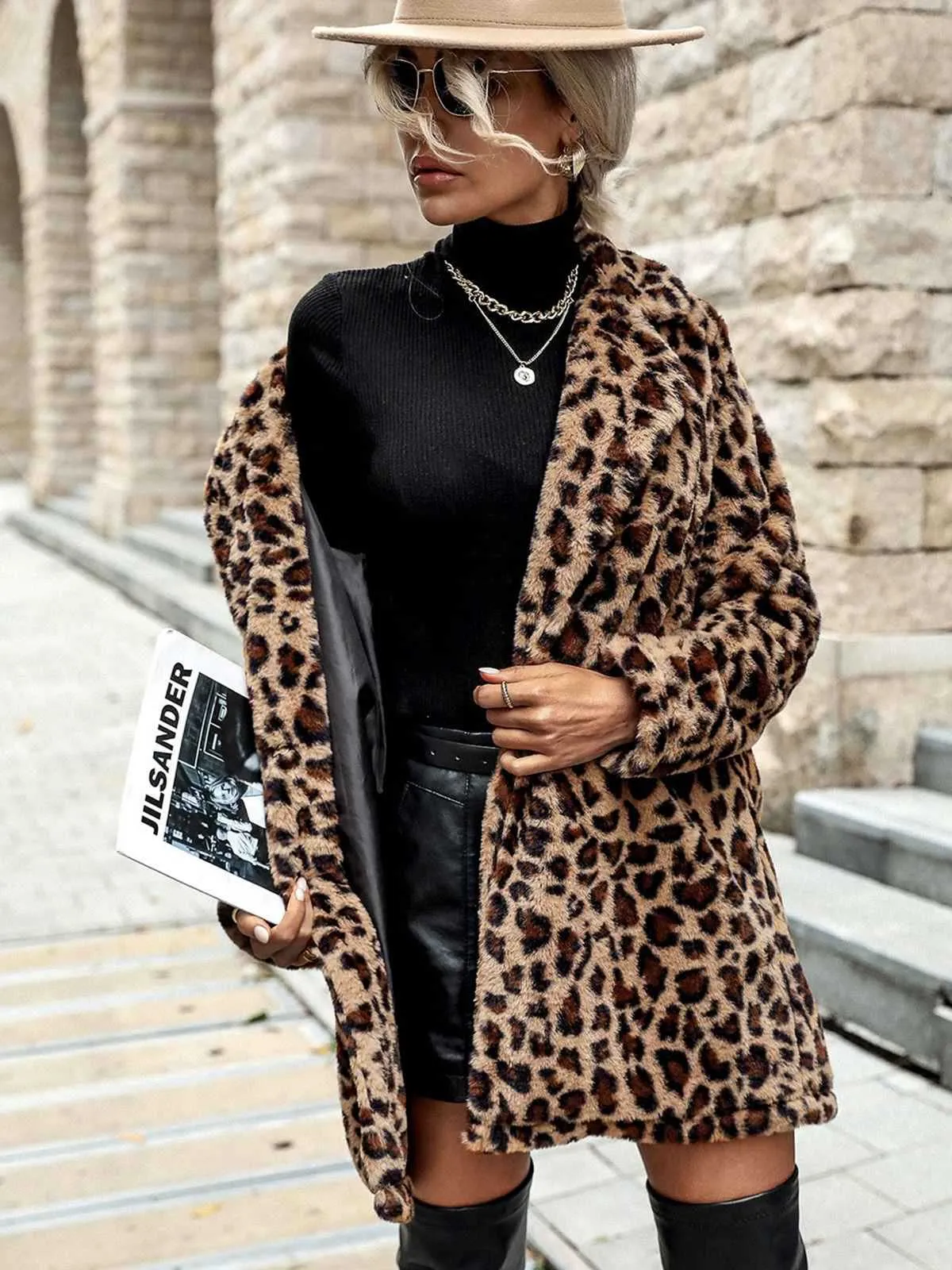 Brown 1950s Leopard Lapel Faux-Wool Coat sold by Retro Stage product image thumbnail 2