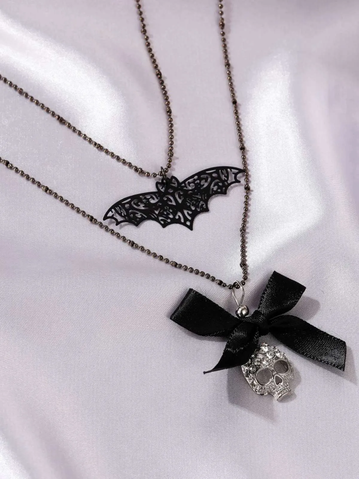 Gothic Bow Bat Skeleton Double Layer Necklace sold by Retro Stage product image thumbnail 4