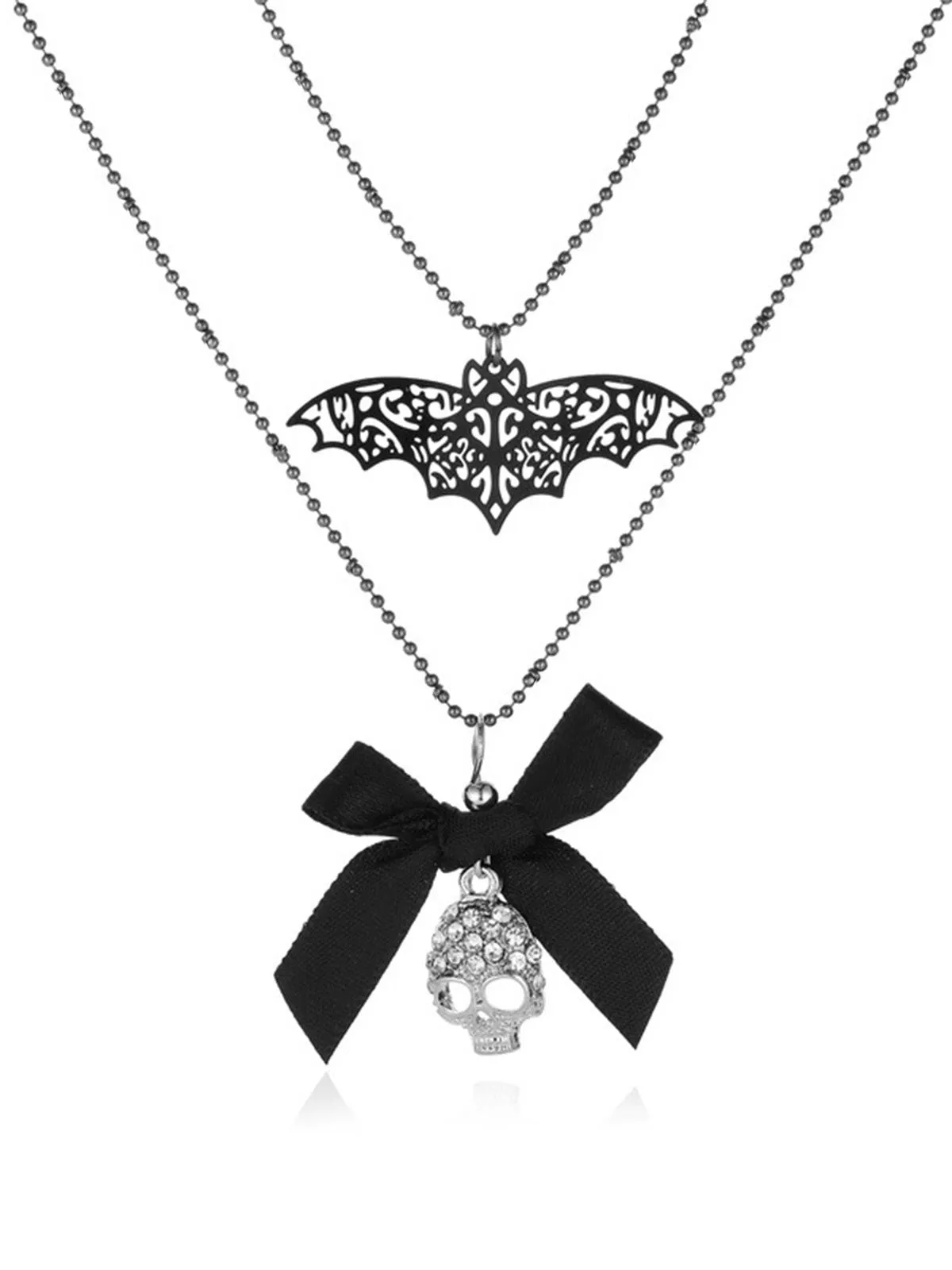 Gothic Bow Bat Skeleton Double Layer Necklace sold by Retro Stage