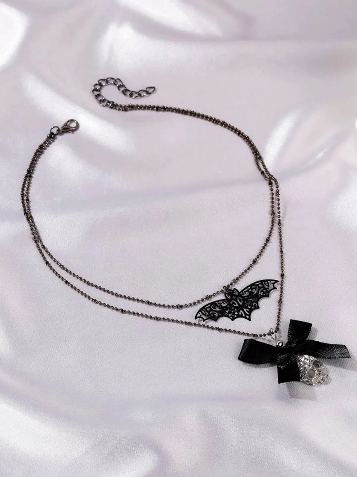 Gothic Bow Bat Skeleton Double Layer Necklace sold by Retro Stage product image thumbnail 3