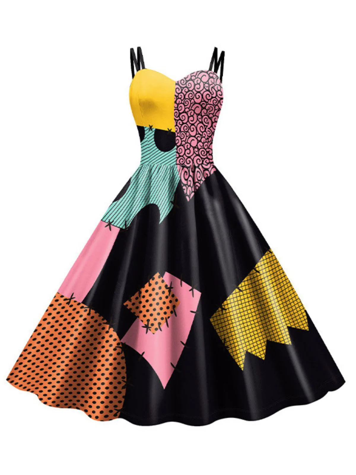 Multicolor 1950s Nightmare Before Christmas Sally Colorblock Dress sold by Retro Stage product image thumbnail 4