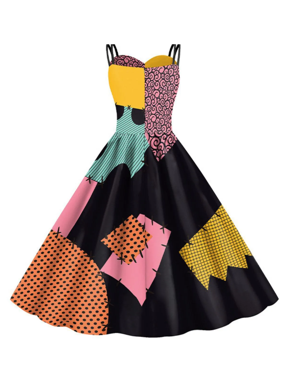 Multicolor 1950s Nightmare Before Christmas Sally Colorblock Dress sold by Retro Stage product image thumbnail 5
