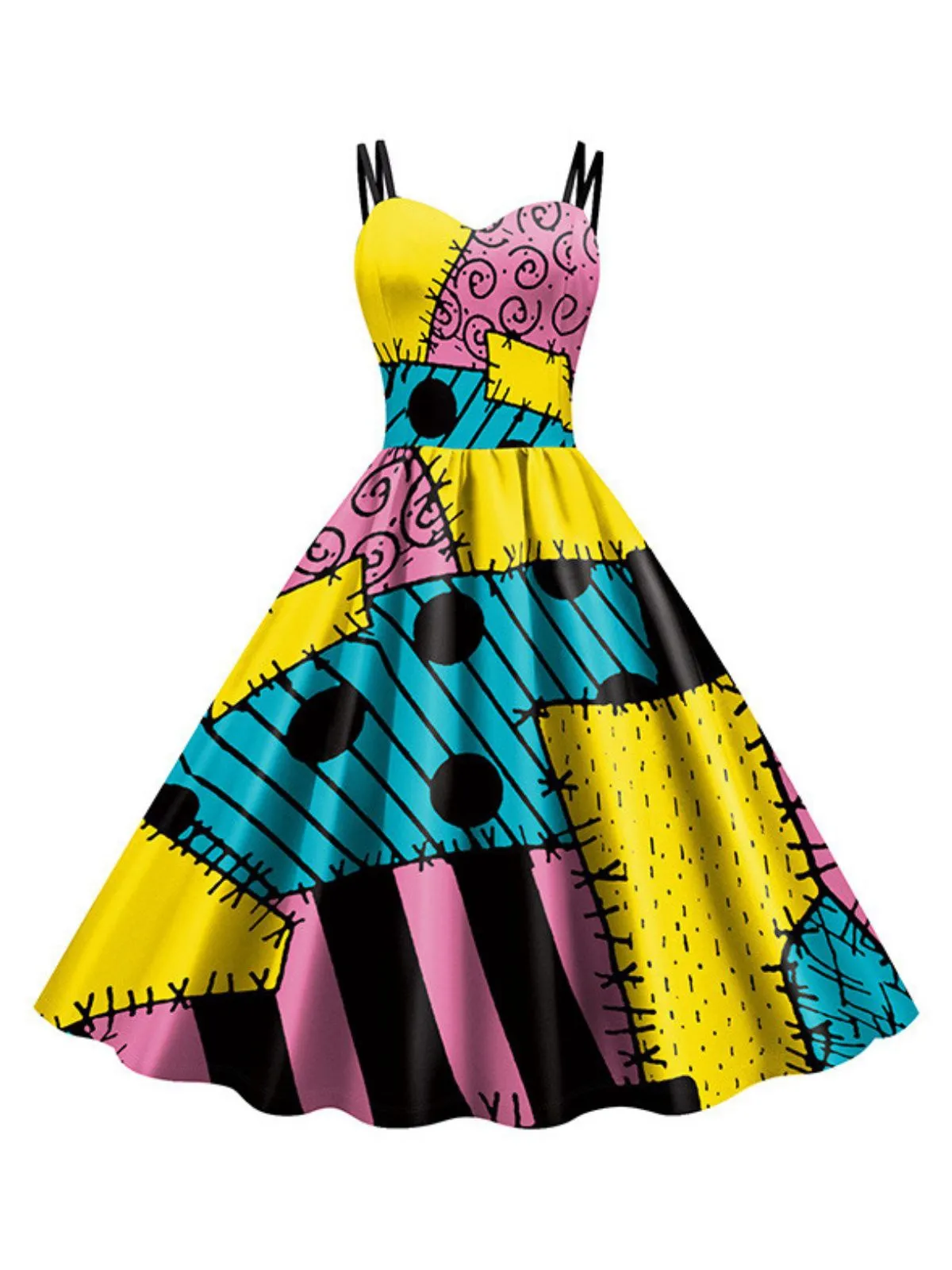 Multicolor 1950s Nightmare Before Christmas Sally Colorblock Dress sold by Retro Stage product image thumbnail 2