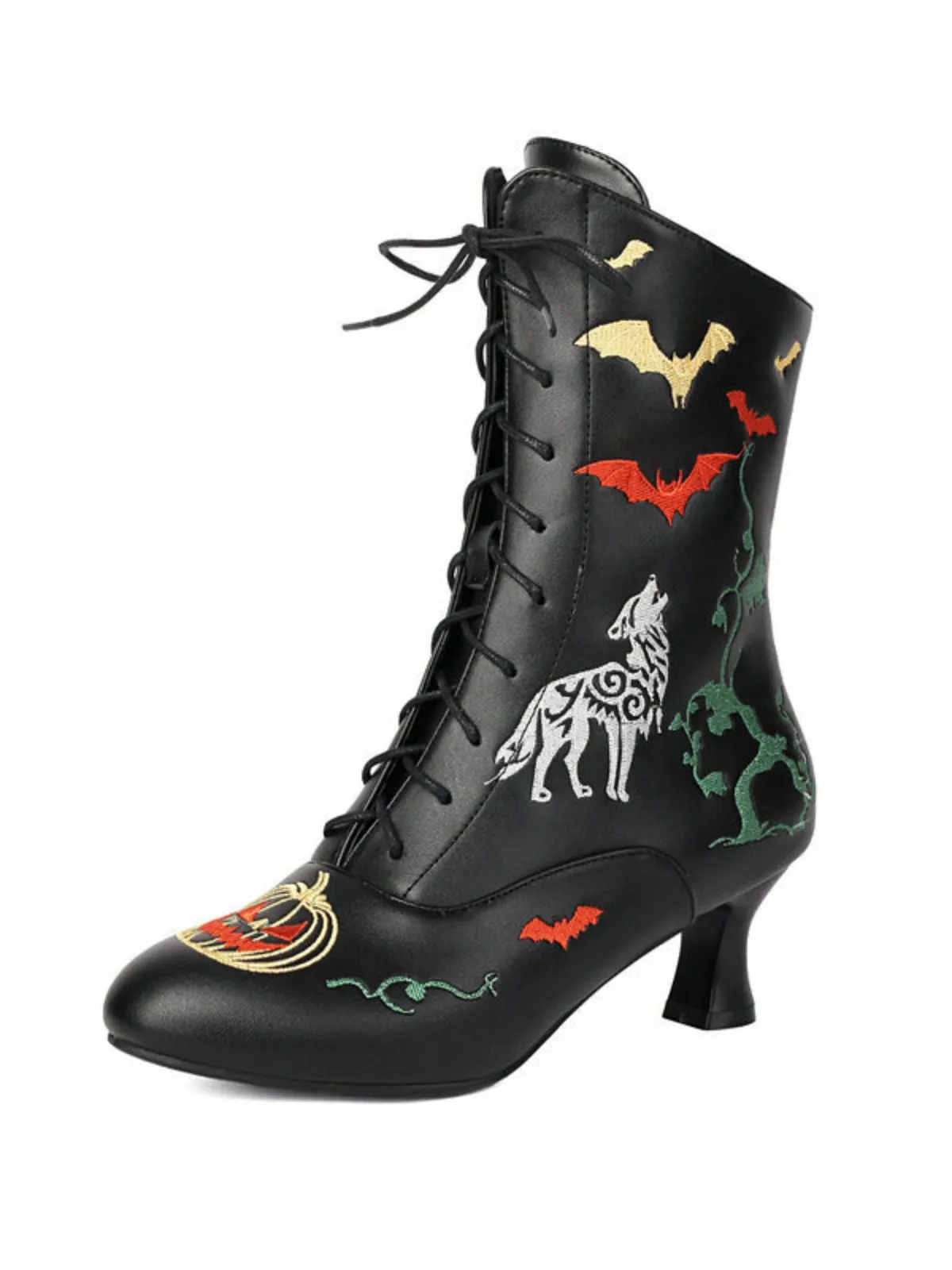 Halloween Bat Pumpkin Lace-Up Mid-Calf Boots sold by Retro Stage