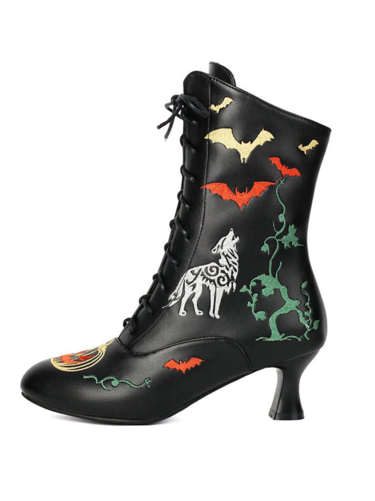 Halloween Bat Pumpkin Lace-Up Mid-Calf Boots sold by Retro Stage product image thumbnail 2