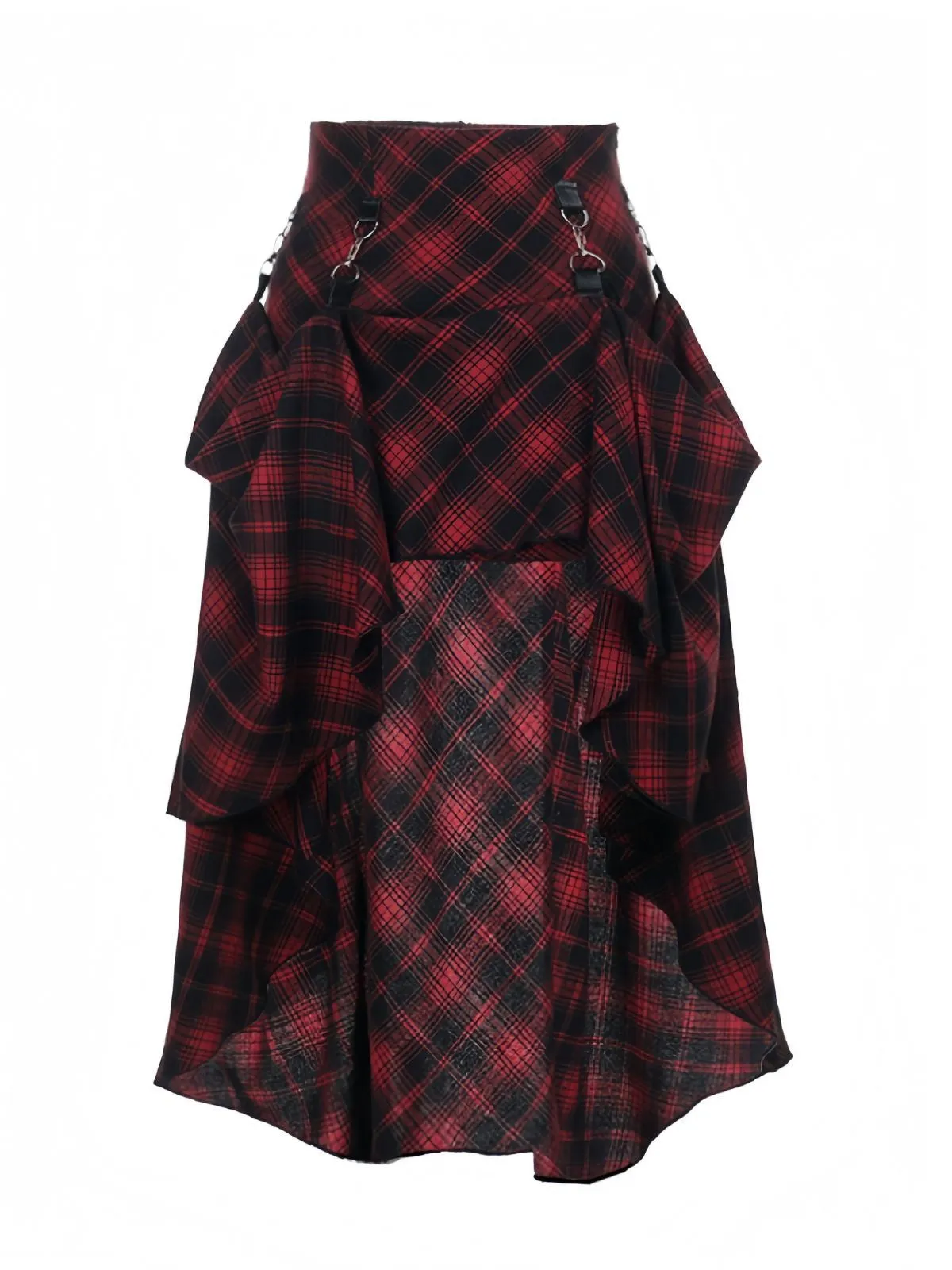 Red 1980s Scottish Plaid High-Low Hem Skirt sold by Retro Stage