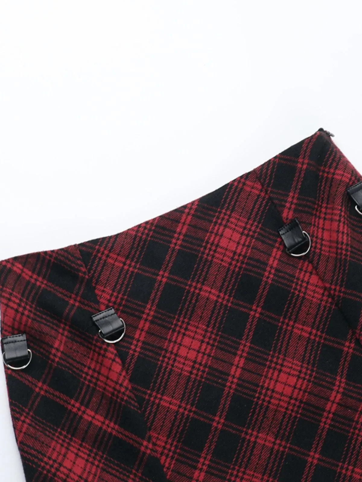 Red 1980s Scottish Plaid High-Low Hem Skirt sold by Retro Stage product image thumbnail 5