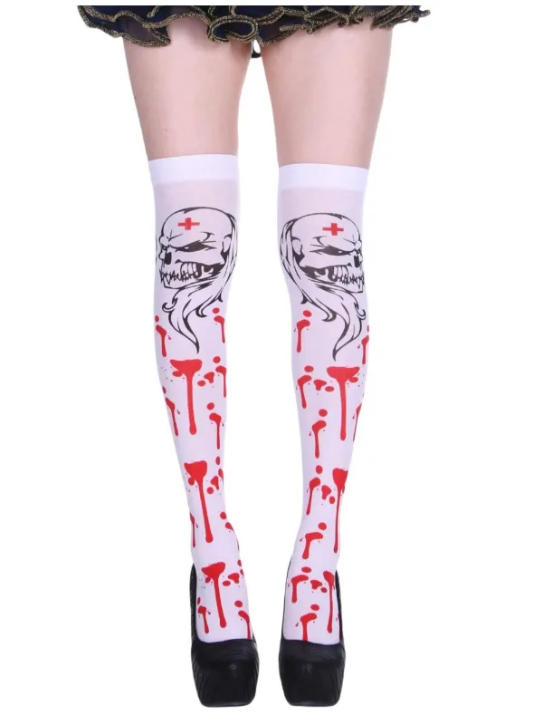 White & Red Halloween Blood Stain Thigh-High Stockings sold by Retro Stage