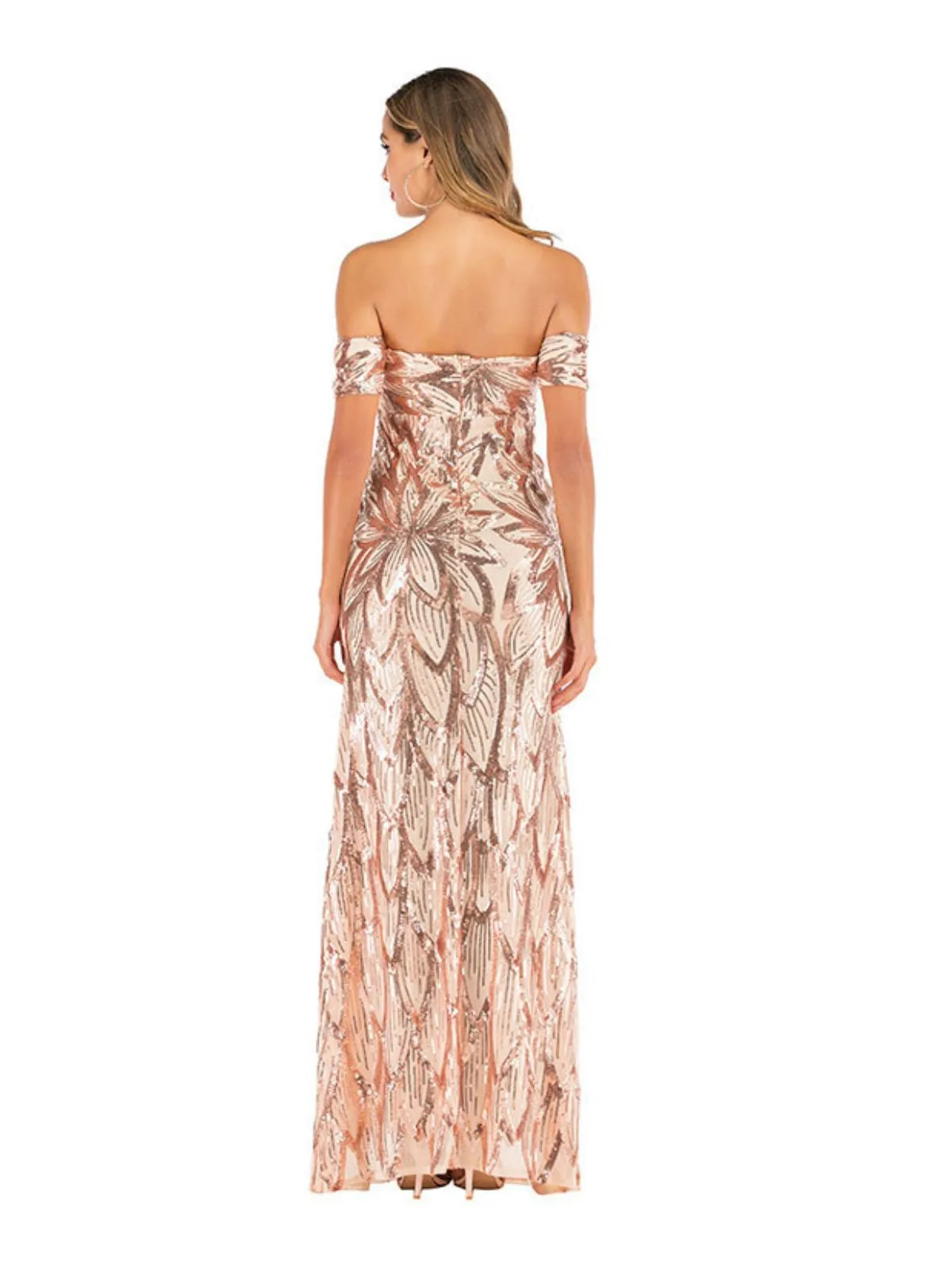 Champagne 1920s Floral Sequined Off-Shoulder Dress sold by Retro Stage product image thumbnail 3