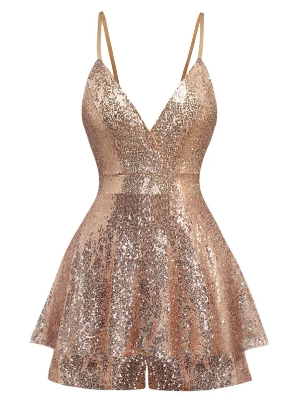 1960s Sequined Strappy V-Neck Culotte Romper sold by Retro Stage