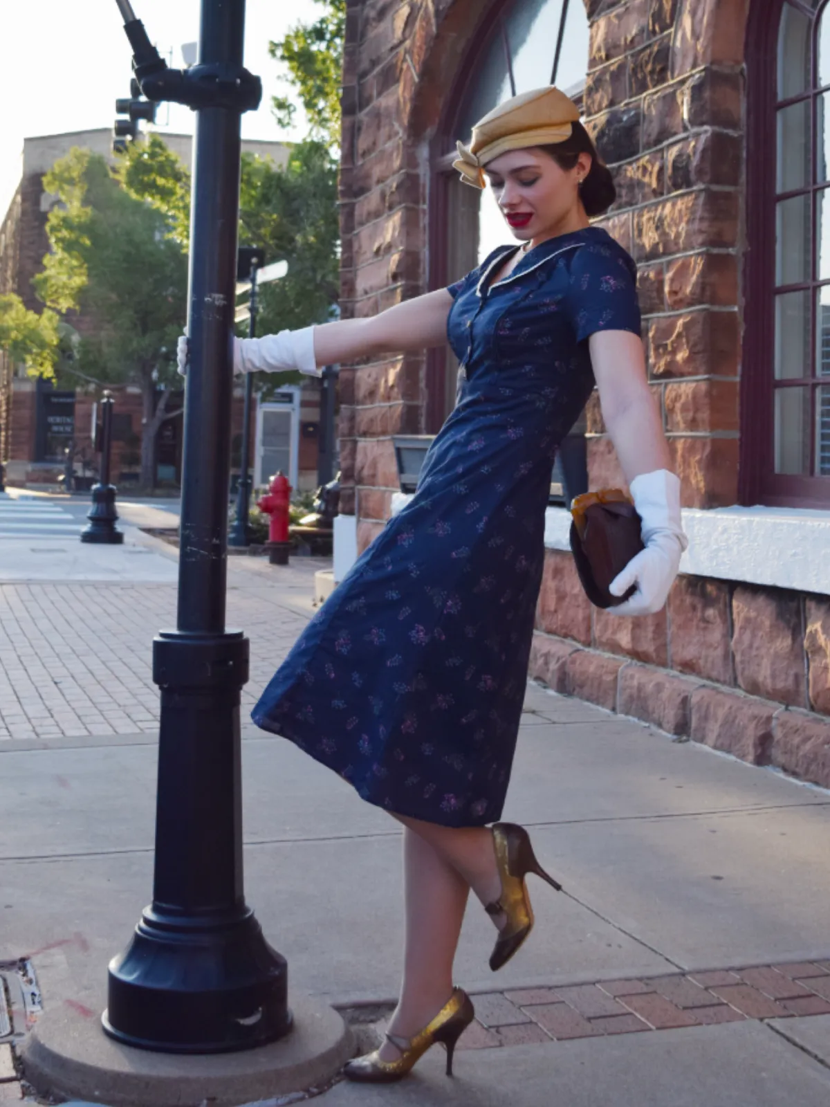 Pure Cotton Blue 1940s Puff Sleeves Floral Dress sold by Retro Stage product image thumbnail 3