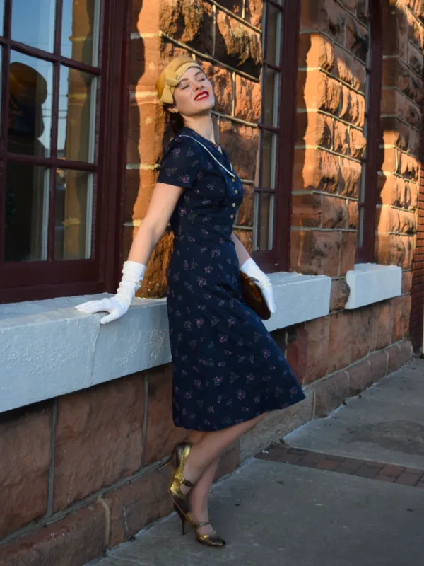 Pure Cotton Blue 1940s Puff Sleeves Floral Dress sold by Retro Stage