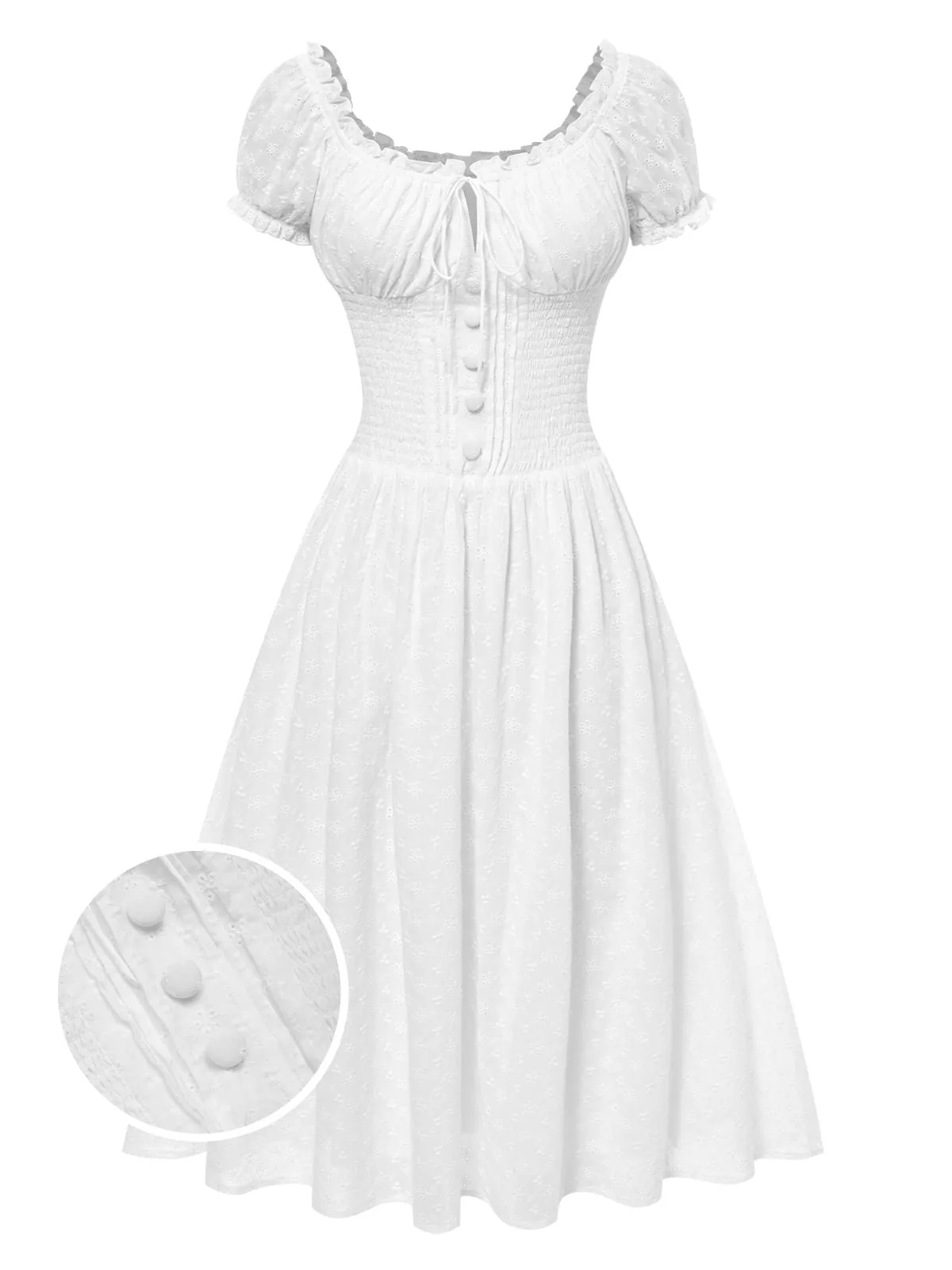 White 1940s Solid Cotton Embroidered Lace Dress sold by Retro Stage product image thumbnail 5