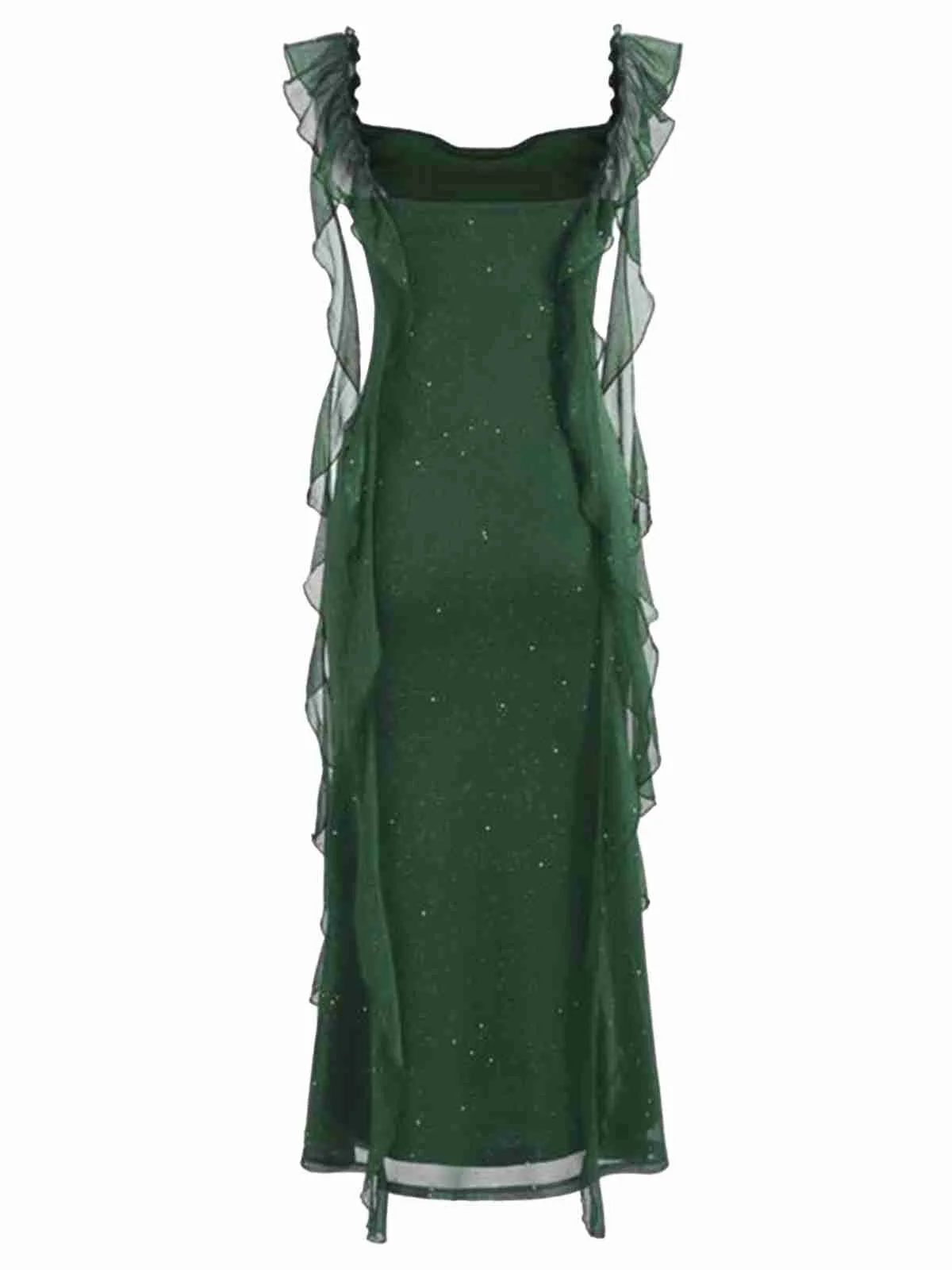 Green 1920s Sparkle Mesh Ruffle Backless Dress sold by Retro Stage product image thumbnail 3