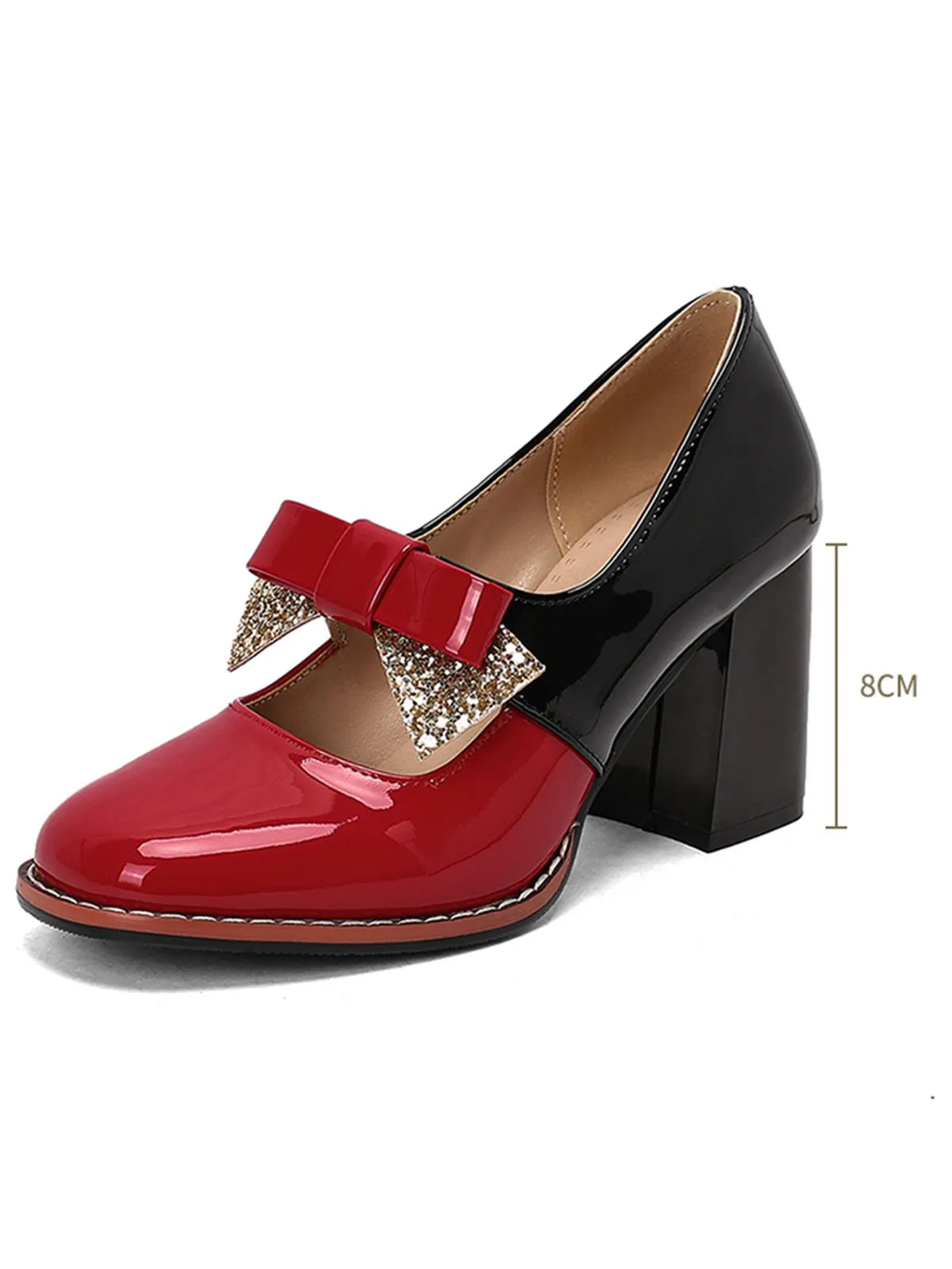 Mary Jane Colorblock Glitter Bowknot Chunky Heels sold by Retro Stage product image thumbnail 2