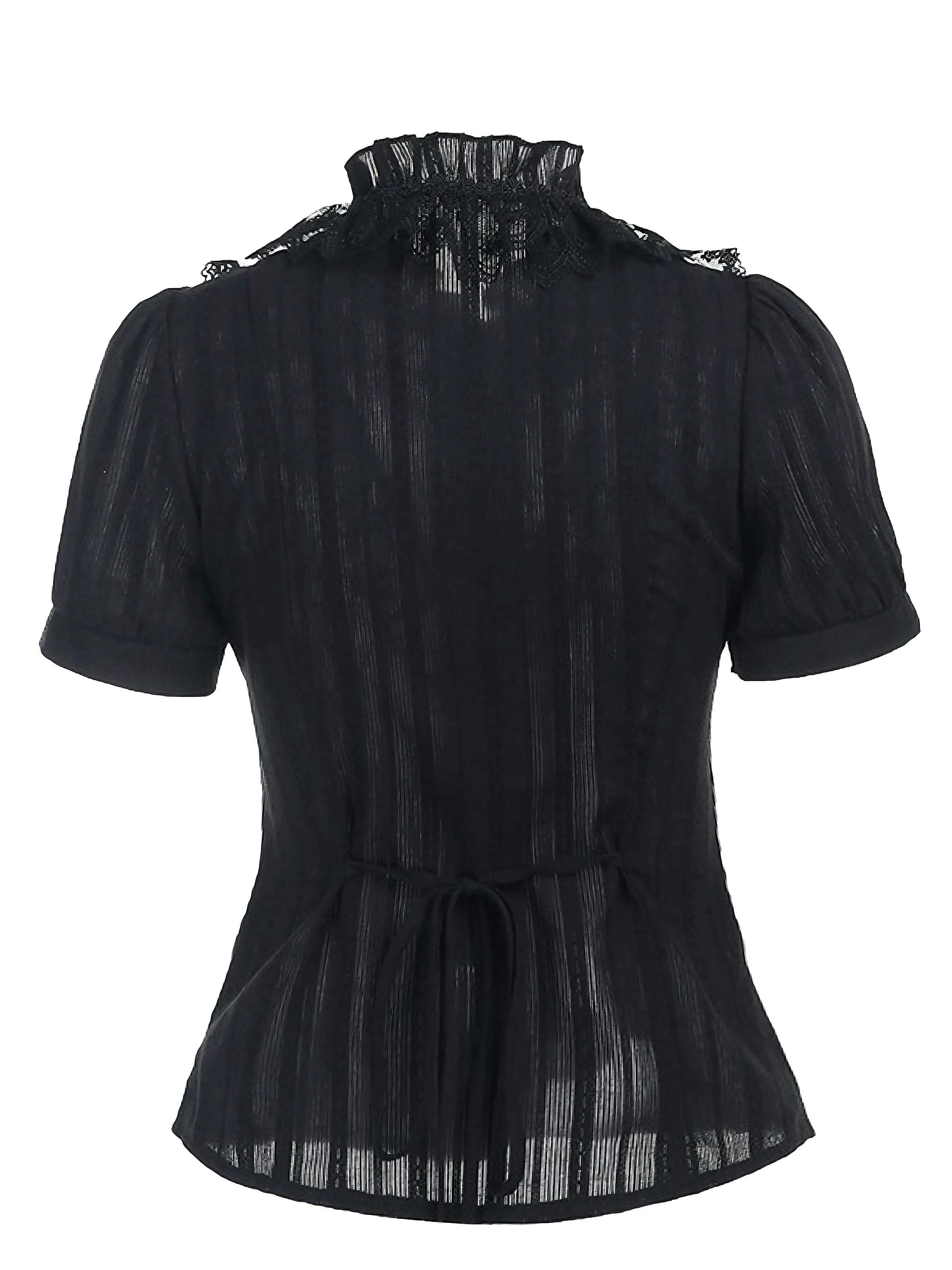 Black 1980s Gothic Pure Cotton Ruffled Blouse sold by Retro Stage product image thumbnail 2