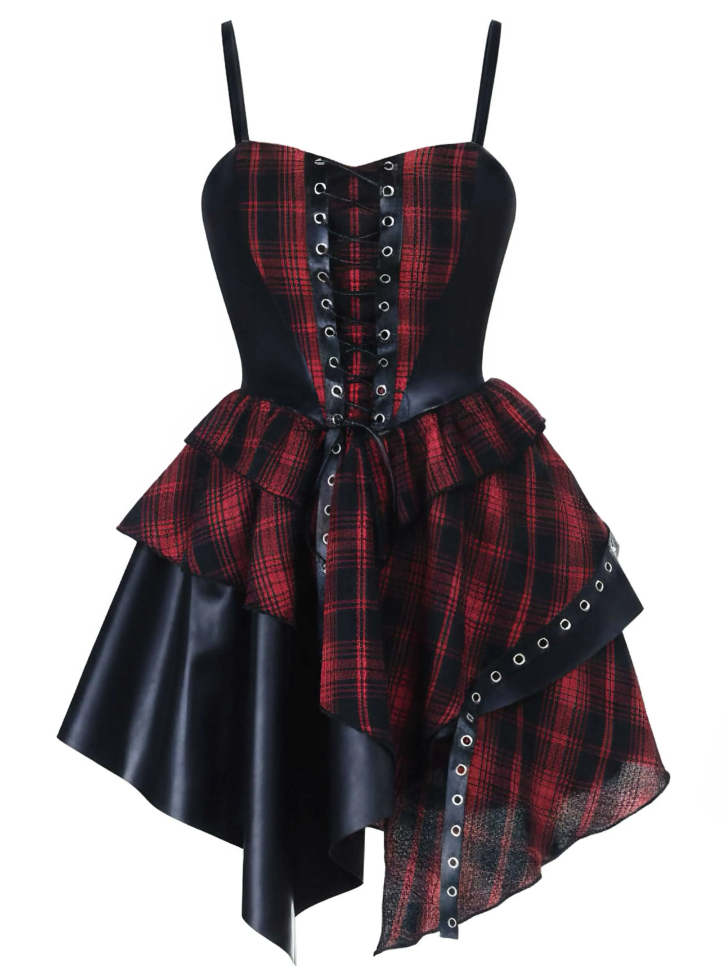 1980s Gothic Punk Leather Plaids Corset Dress sold by Retro Stage